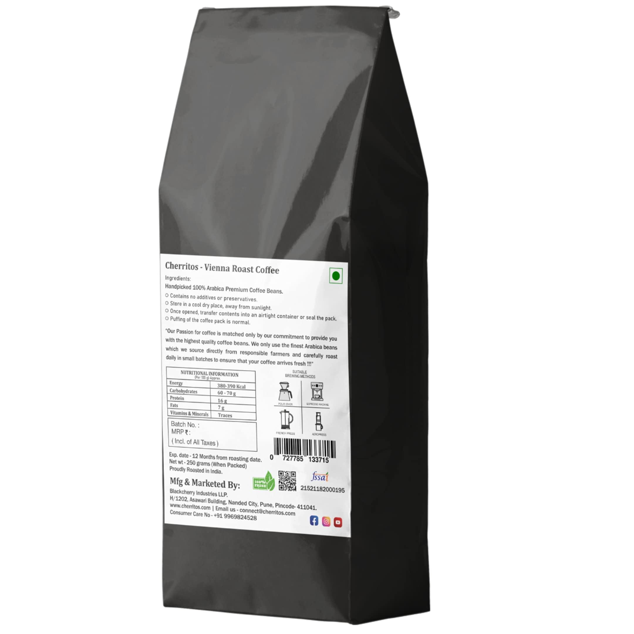 CHERRITOS CHERRITOS Coffee, Vienna Roast (Dark Roast), Arabica Coffee, Freshly Roasted, 250 Grams (Whole Beans)