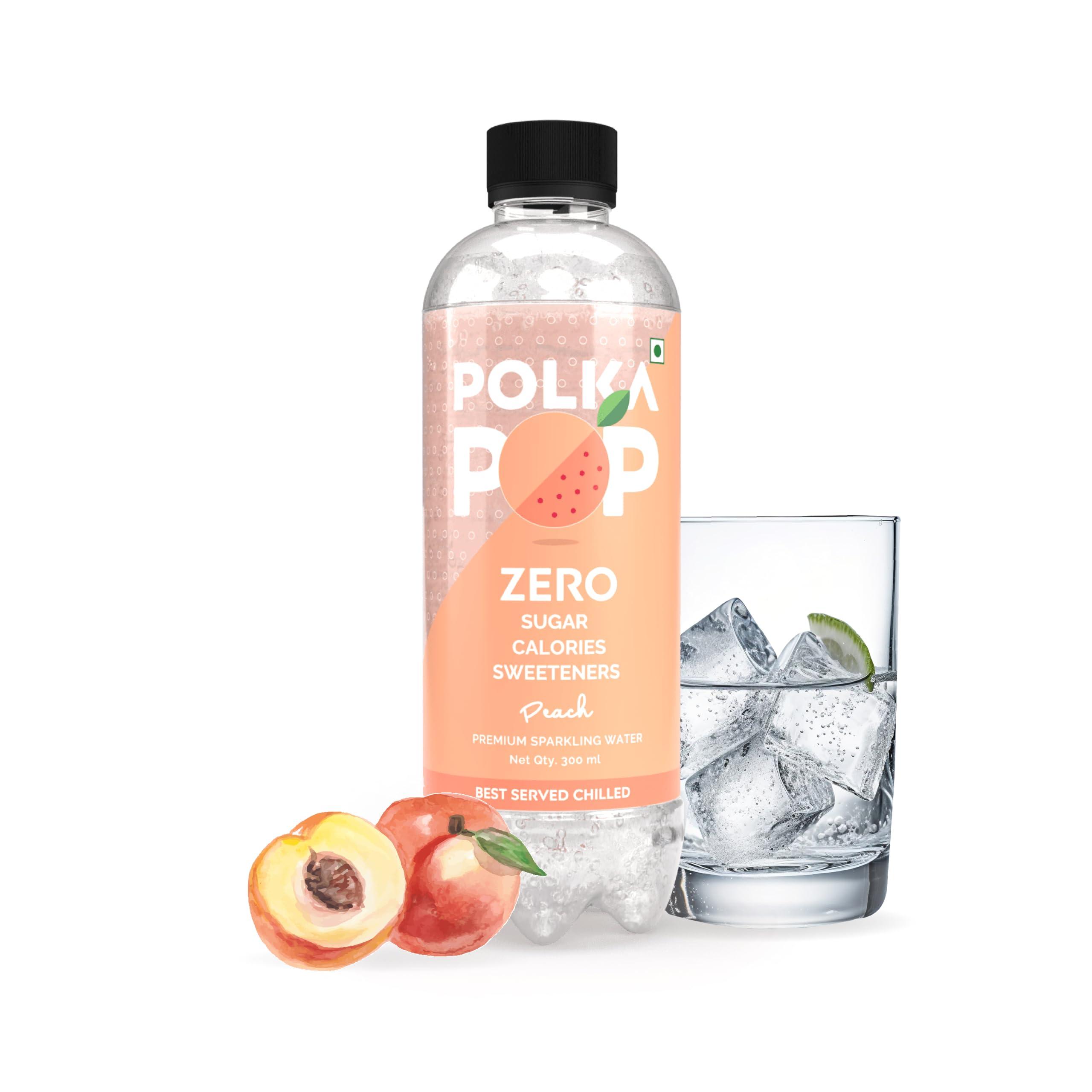 POLKA POP POLKA POP Peach Flavoured Sparkling (Fizzy) Water | Pack of 24 (350ml Each) | 100% Natural Flavour | Zero Sugar & Zero Calories | No Aspartame or Stevia