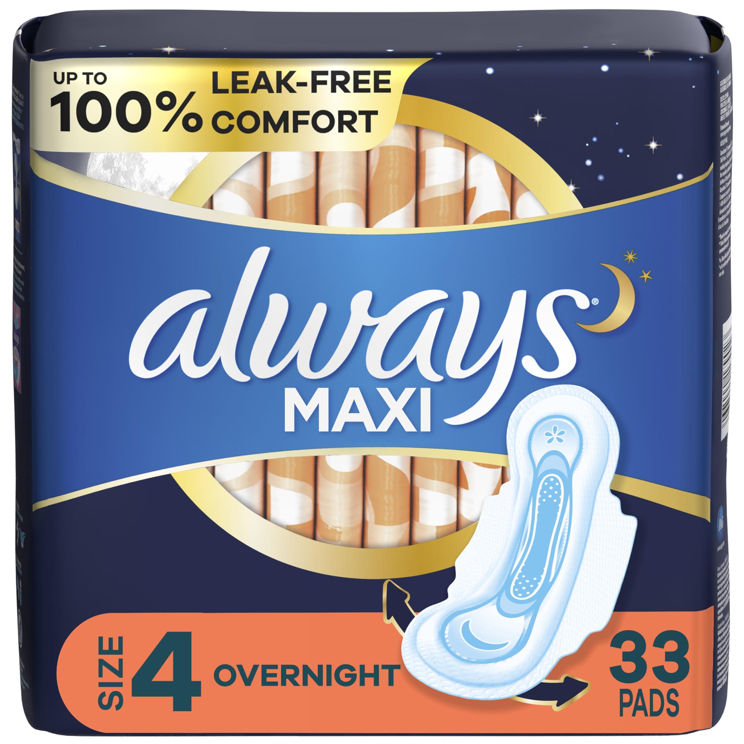 Always Always Maxi Pads Overnight W/Flexi-Wings Unscented, 33 Count