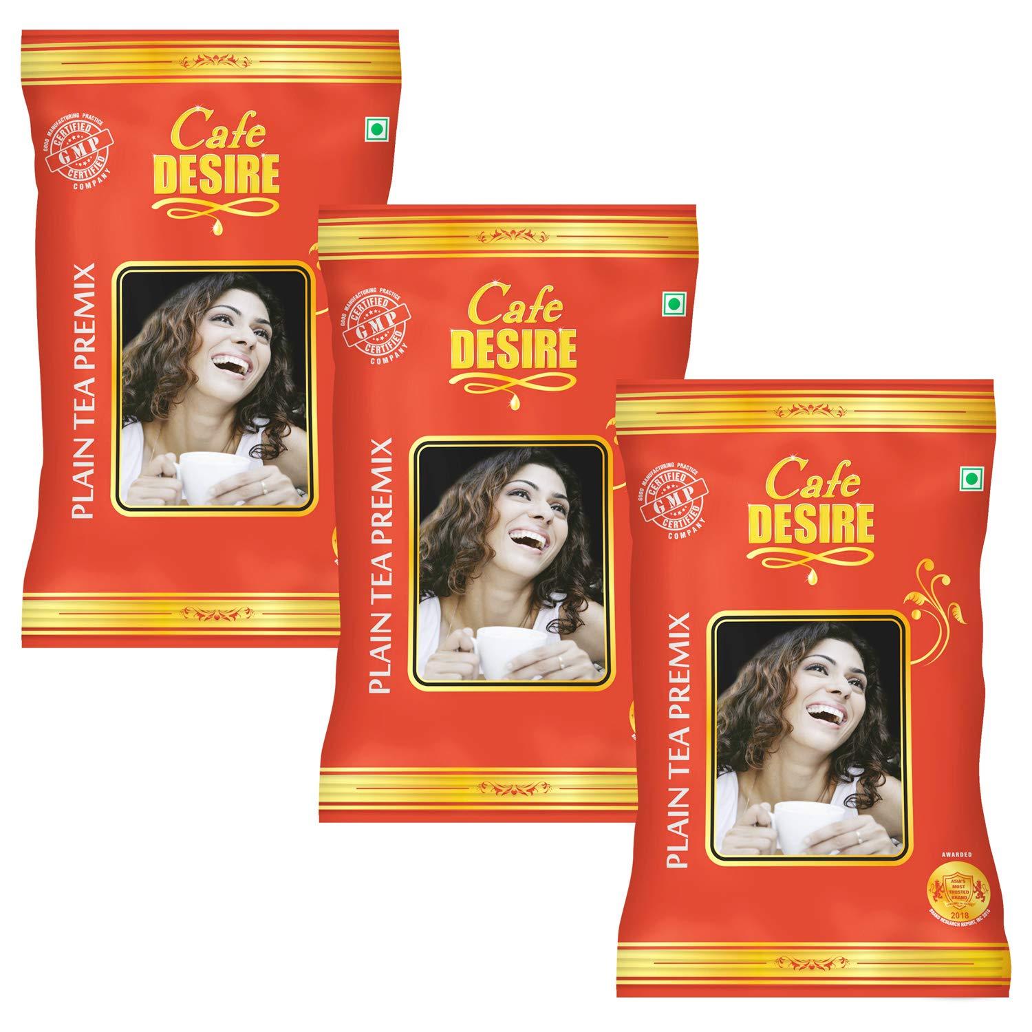 Cafe DESIRE I DRINK SUCCESS Cafe DESIRE I DRINK SUCCESS Instant Plain Tea Premix Red Range Combo 3Kg | 3 x 1Kg | Makes 250 Cups | Milk not required | Just add hot water | Manually and all Vending Machine Suitable