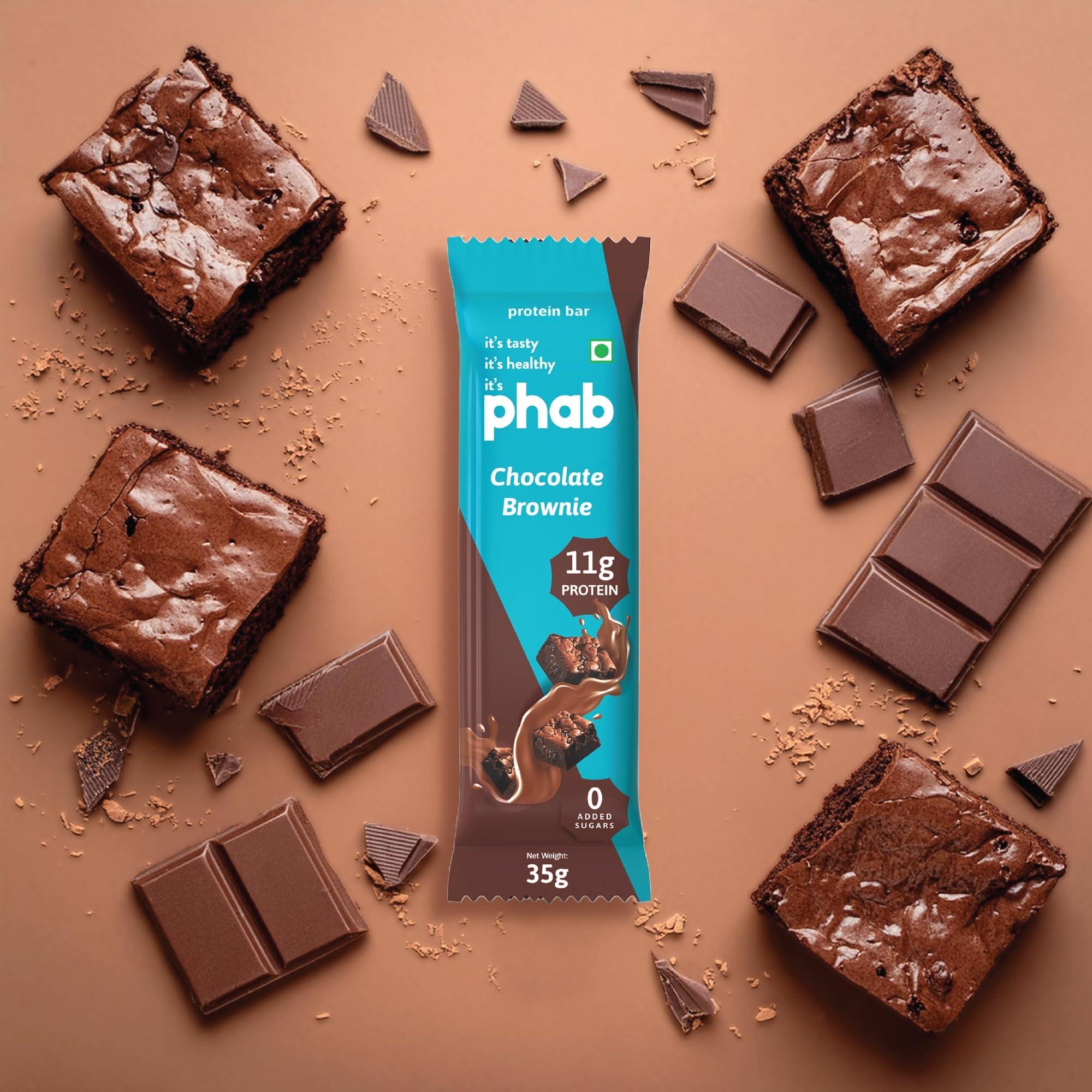 Phab Phab Chocolate Brownie 11G Protein Bars (Pack Of 6), Pea Isolate, High Fiber, No Preservatives For Energy, Fitness & Immunity With Goodness Of Dates & Cocoa Powder, 210 Gm