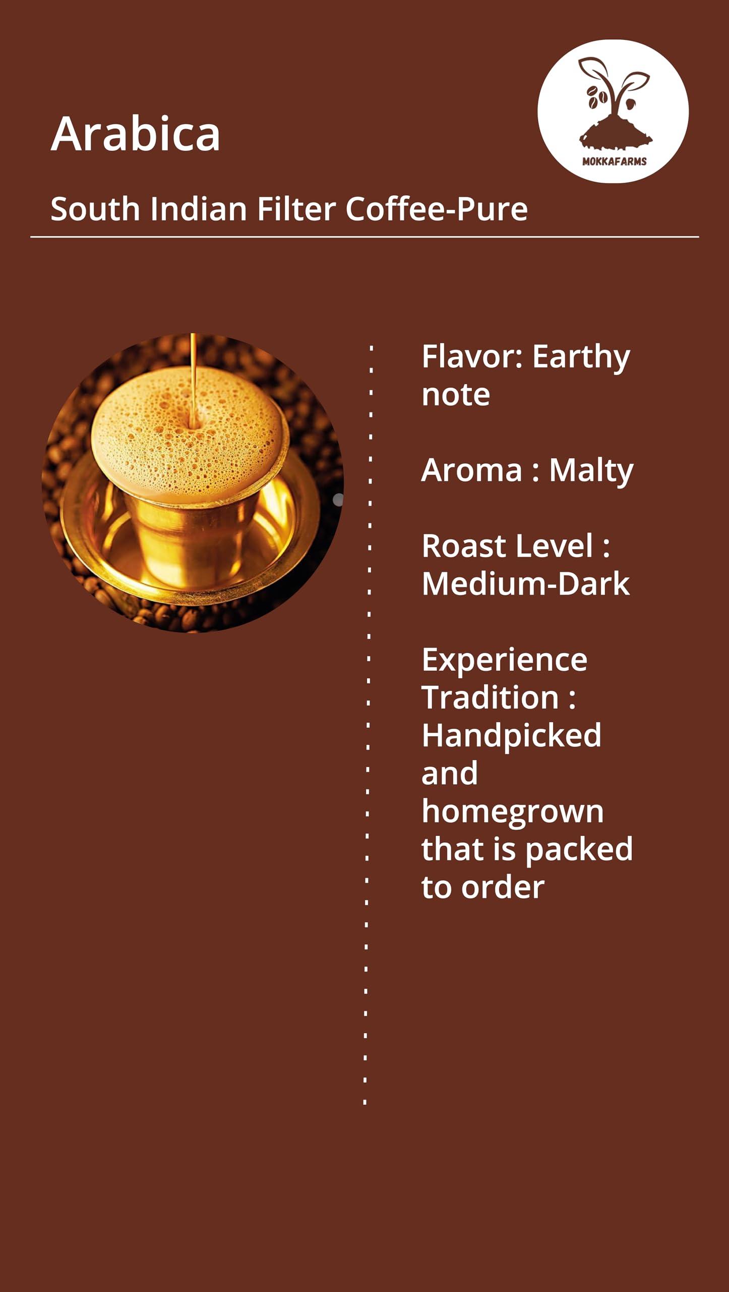 MOKKAFARMS MokkaFarms Traditional South Indian Filter Coffee - 100% Pure Arabica 1 Kg | 0% Chicory | Fresh Roast & Ground, Pure, Rich, Flavor, Aroma | Farm to Fork, Estate Coffee | One-way Valve Zip-lock Bag |