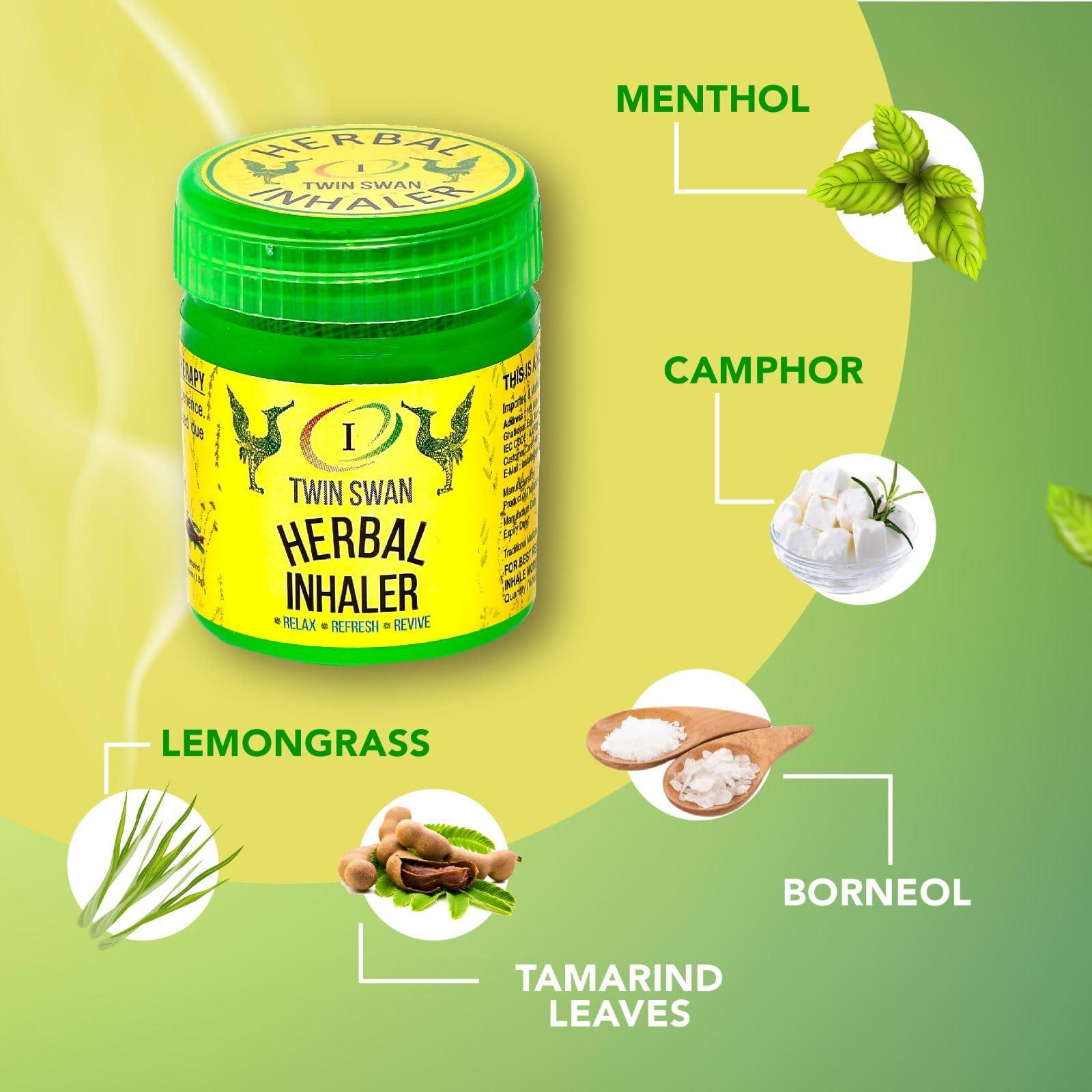 TWIN SWAN Twin Swan Traditional Thai Moderate Strong Herbal Inhalent Inhaler Pain Relief (10 g) (Pack Of 6)