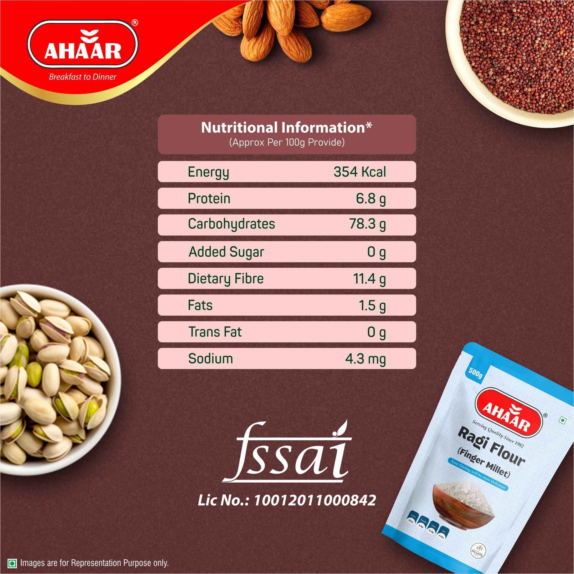 AHAAR Ahaar Ragi Flour 500g (Finger Millet) Gluten Free Flour/Atta| Rich in Magnesium, Iron, Calcium and Fiber