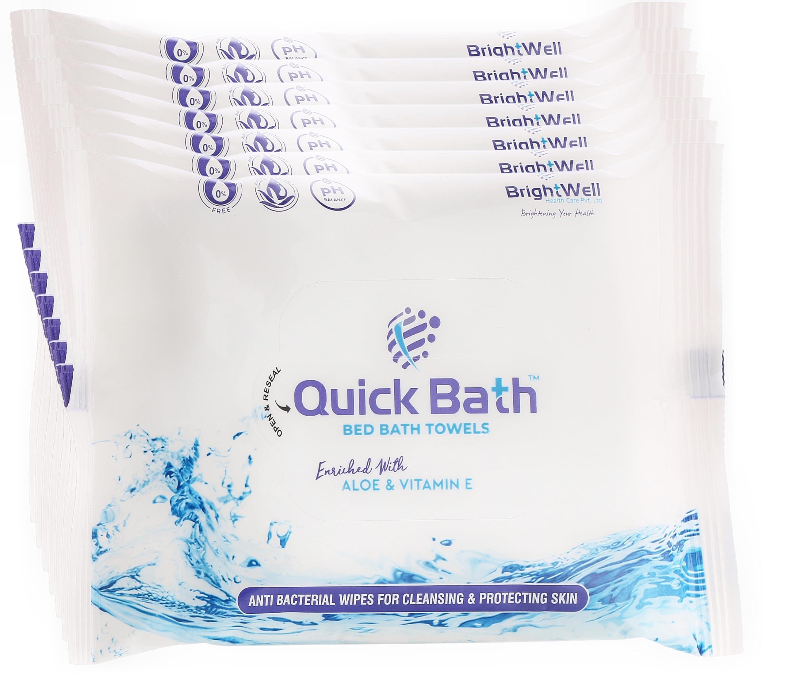 QUICKBATH Quick Bath Bed Bath Wipes for Adults & Patients with Aloe Vera & Vitamin E | Extra Large & Thick, 60 Wipes(10 Wipes/Pack)
