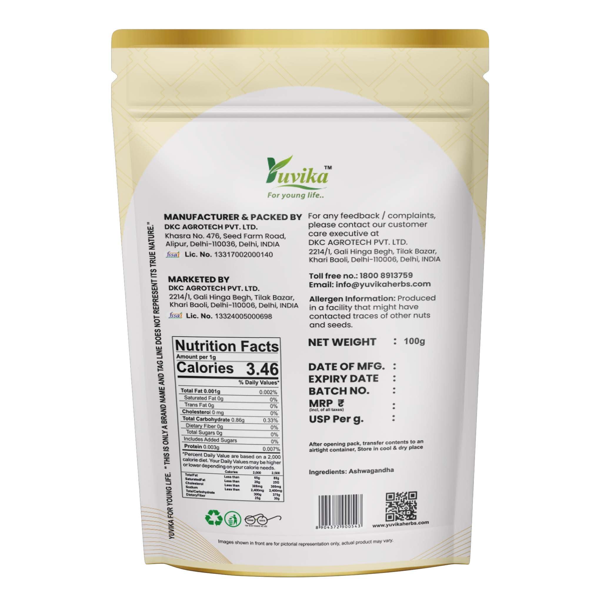 Yuvika Ashwagandha Root 100 Grams
