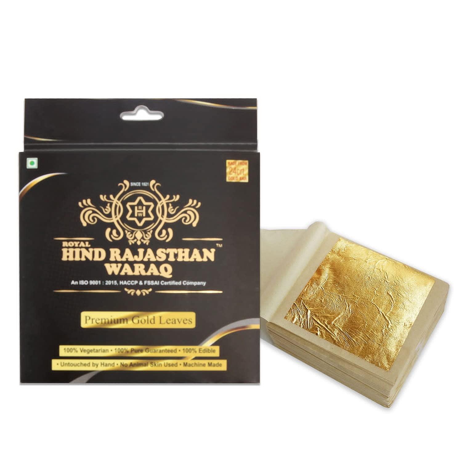 ROYAL HIND RAJASTHAN WARAQ ROYAL HIND RAJASTHAN WARAQ Gold Vark for Sweets - Gold Edible Finest Gold Leaves (5Inch*3 Inch-4 sheets)