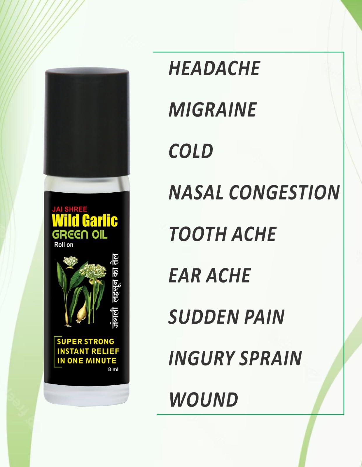 JAI SHREE DHATURE KA TEL Jai Shree Wild Garlic Green Oil Roll-On Super Strong Instant Relief in One Minute - 8ml (30ml free Rrefeel)