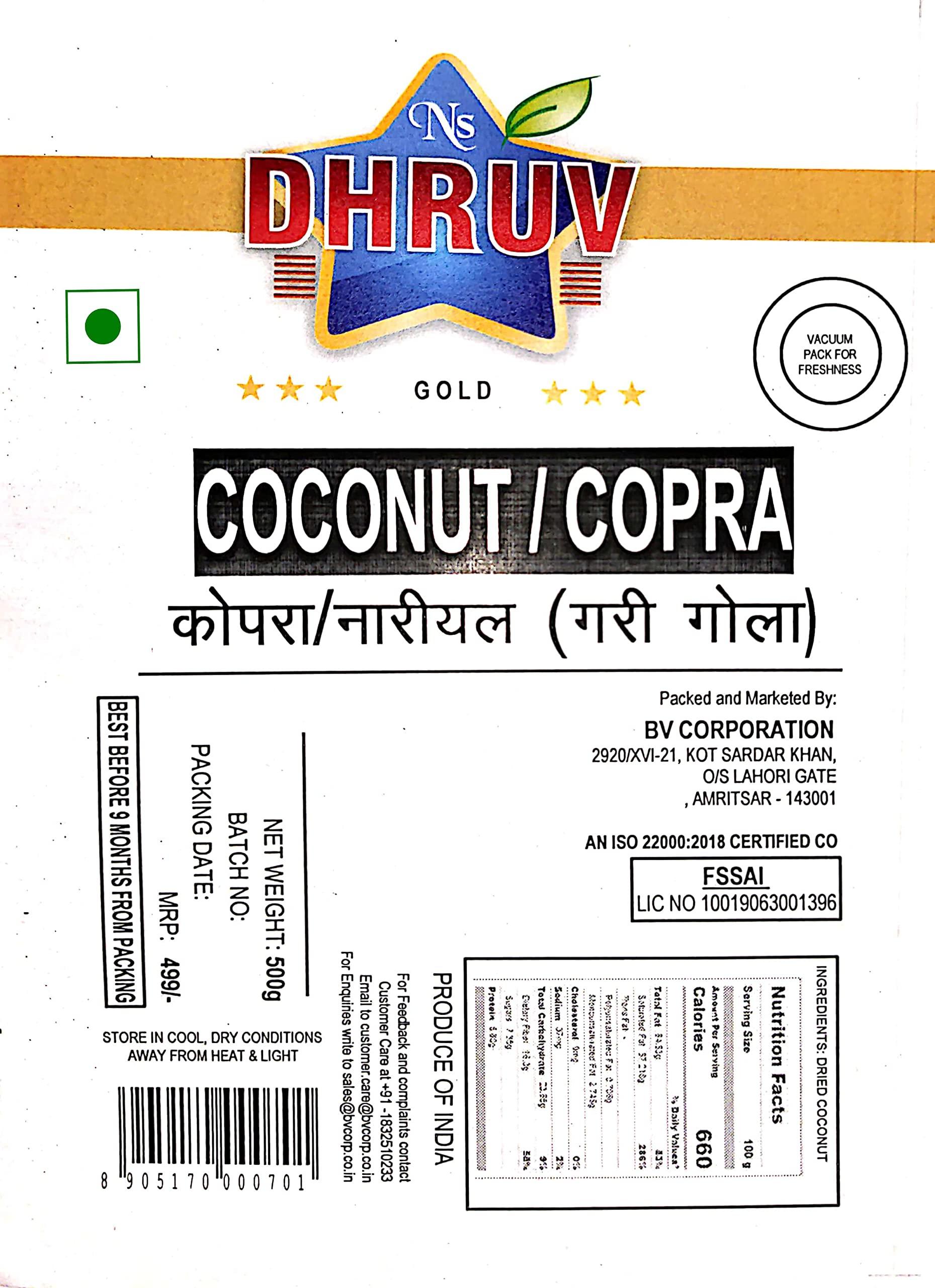 DHRUV DHRUV Gold Dried Coconut Balls | Tiptur Copra | Giri Gola | Gota Nariyal, 1Kg (2 Packs Of 500 Gm)