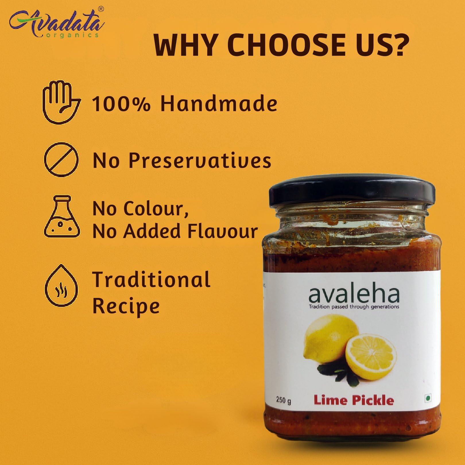 AVADATA ORGANICS - The healthy way of life Avadata Organics Avaleha Lime Pickle -250 gm Authentic Kerala Style Achar |Traditional South Indian Taste | Homemade Nimbu Achar | Tangy and Spicy | No Preservatives and colors