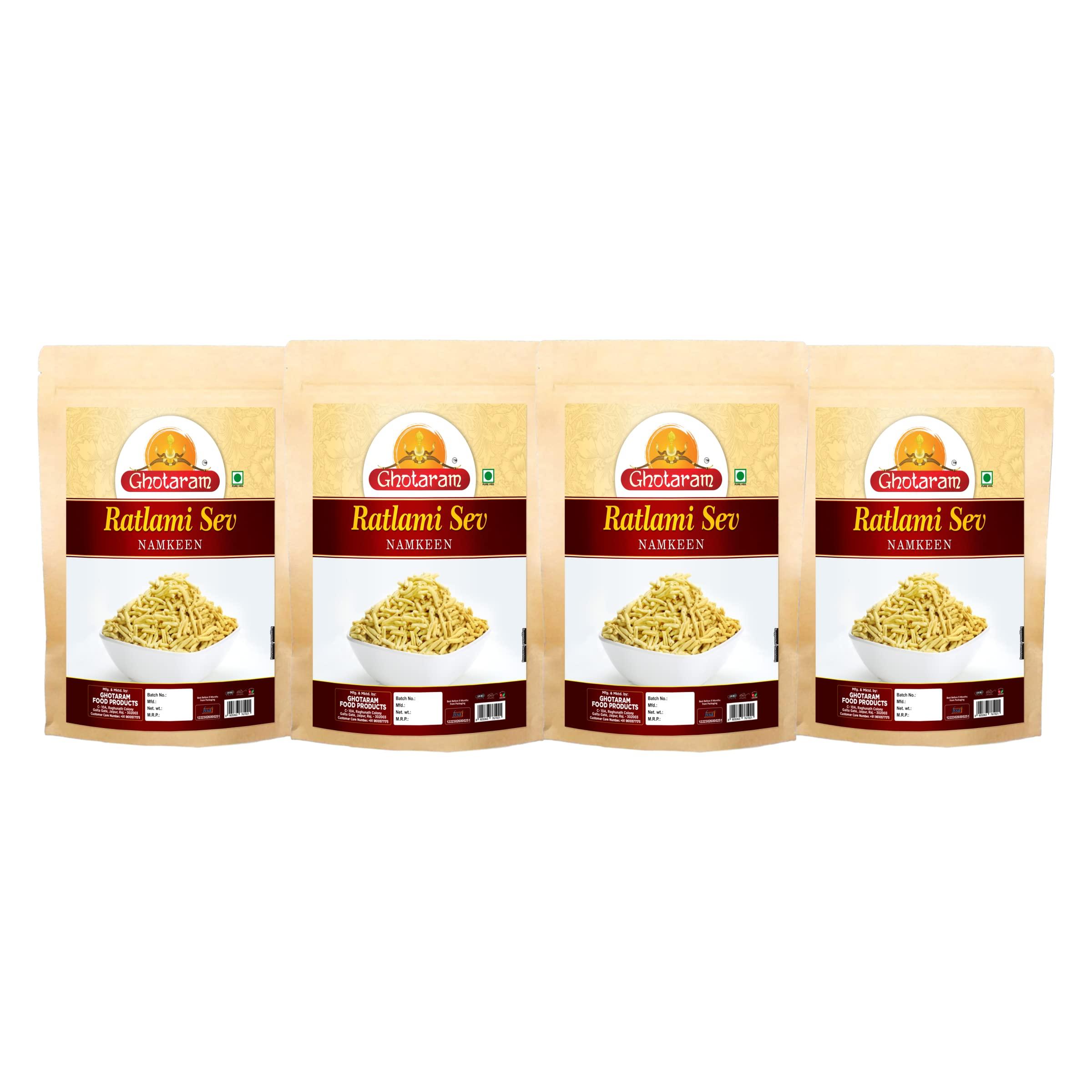 GHOTARAM GFP Namkeen Besan Bhujia Long Sev Snack/Ratlami Namkeen Sev/Indore\'s Famous Ratlami Sev Crispy & Crunchy Medium Spicy/Lightly Spiced & Flavorful/Perfect Topping for All Food Chaat-1Kg*4Pack