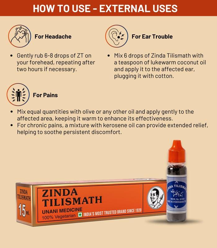 Zinda Tilismath Zinda Tilismath 15ml (Pack Of 1) Ayurvedic Herbal Remedy For Common Ailments & Immunity Booster, Cough Relief Pain Relief Oil- Trusted Home Remedy for Internal & External Use