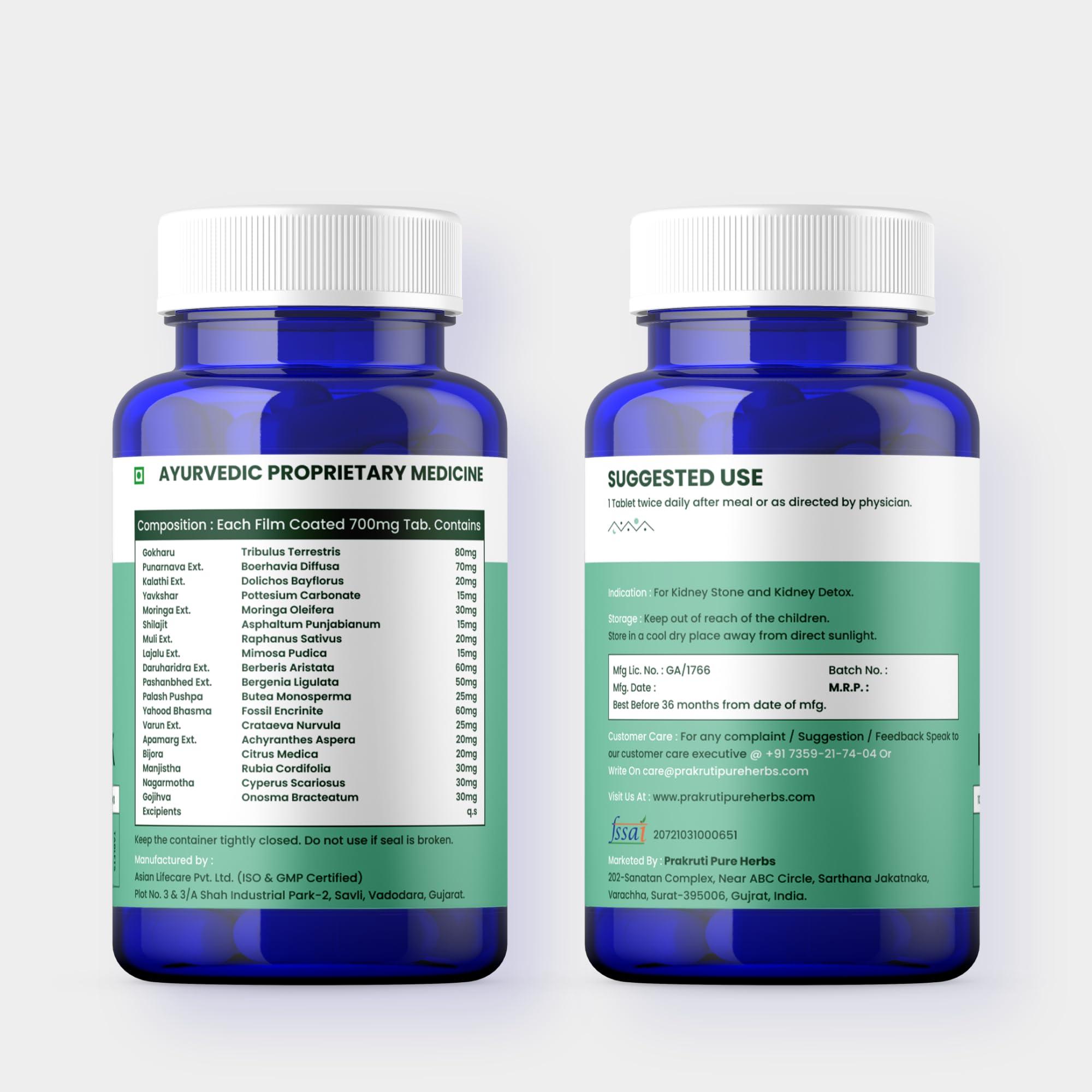 Prakruti Pure Herbs Prakruti K-Aayu Ayurvedic Tablets for Kidney(Problems) & Creatinine | Kidney Stone and Detox | Made With Punarnava, Varun and Bijora (Pack of 2X120 Tab.)