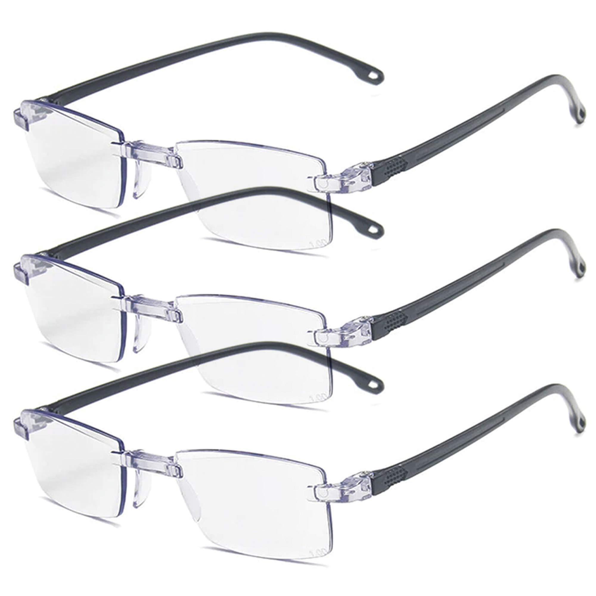 AUGEN AUGEN Blue Block Rimless Reading Glasses Black Clear Unisex Free Size Power (+4.00, Pack of 3)