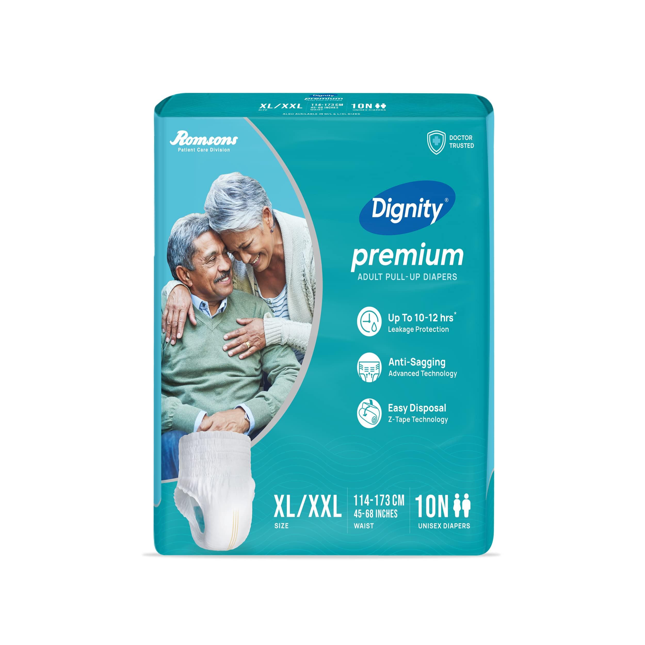 DIGNITY Dignity Premium Pull Up Adult Diapers Pant Style - 10 Count (XL-XXL) with Soft Elastic and Extra Absorbent Core, Waist Size 45\" - 68\", 10 Pcs/Pack (Pack of 1)
