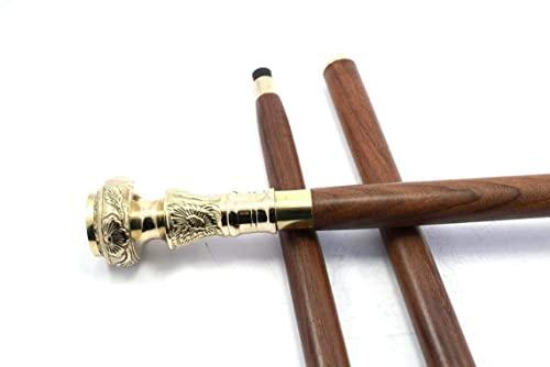 NavaFresh Basics Nautical Warehouse Brass Golden Designer Head Style Handle with Brown Twist Walking Stick Cane