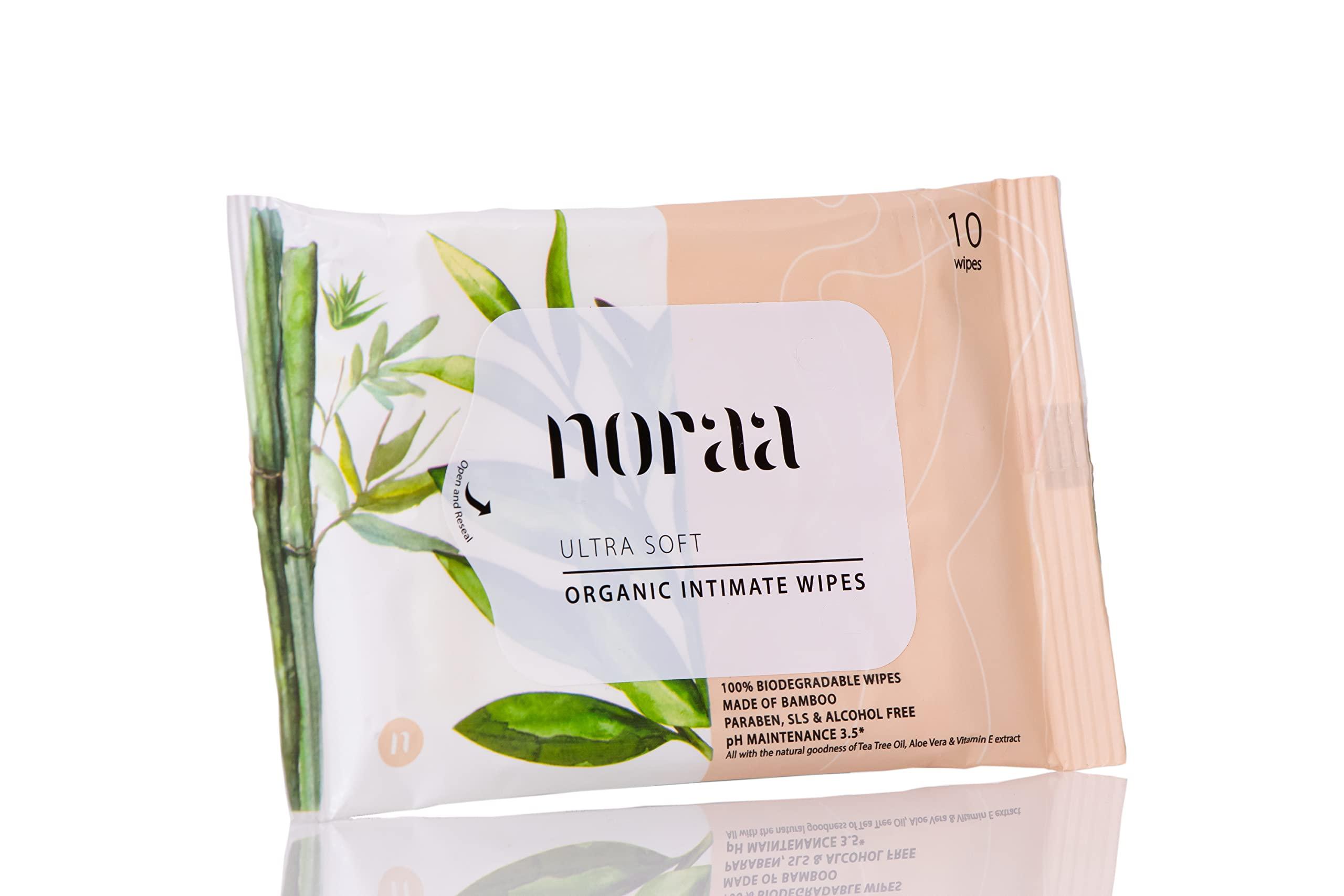Noraa Noraa Ultra Soft Organic Intimate Wipes with Natural Goodness of Tea Tree Oil and Aloe Vera (Pack of 8 x 10 Wipes)