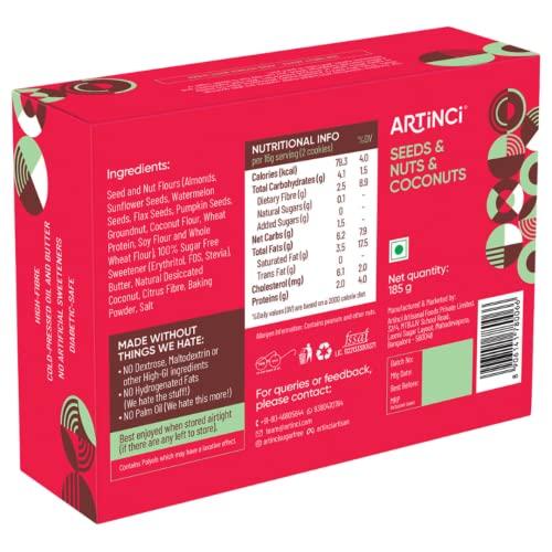Artinci Artinci Coconut Cookies | As Seen on Shark Tank | Sugar Free Diabetic Friendly with High Protein & Fiber Digestive Biscuits | Low GI & Carbs | (185g x Pack of 3)