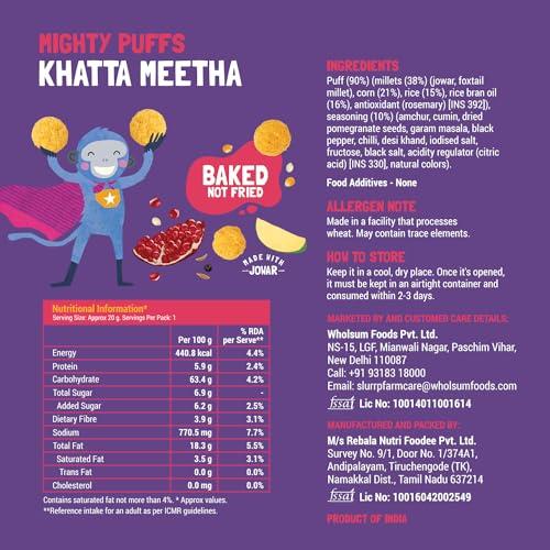 SLURRP FARM Slurrp Farm Mighty Jowar Puffs | Khatta Meetha, Mild Masala and Cheddar Cheese | Not Fried, No Maida | Healthy Snacks for Kids, School Tiffin and Travel-Friendly | 6 x 20g packs