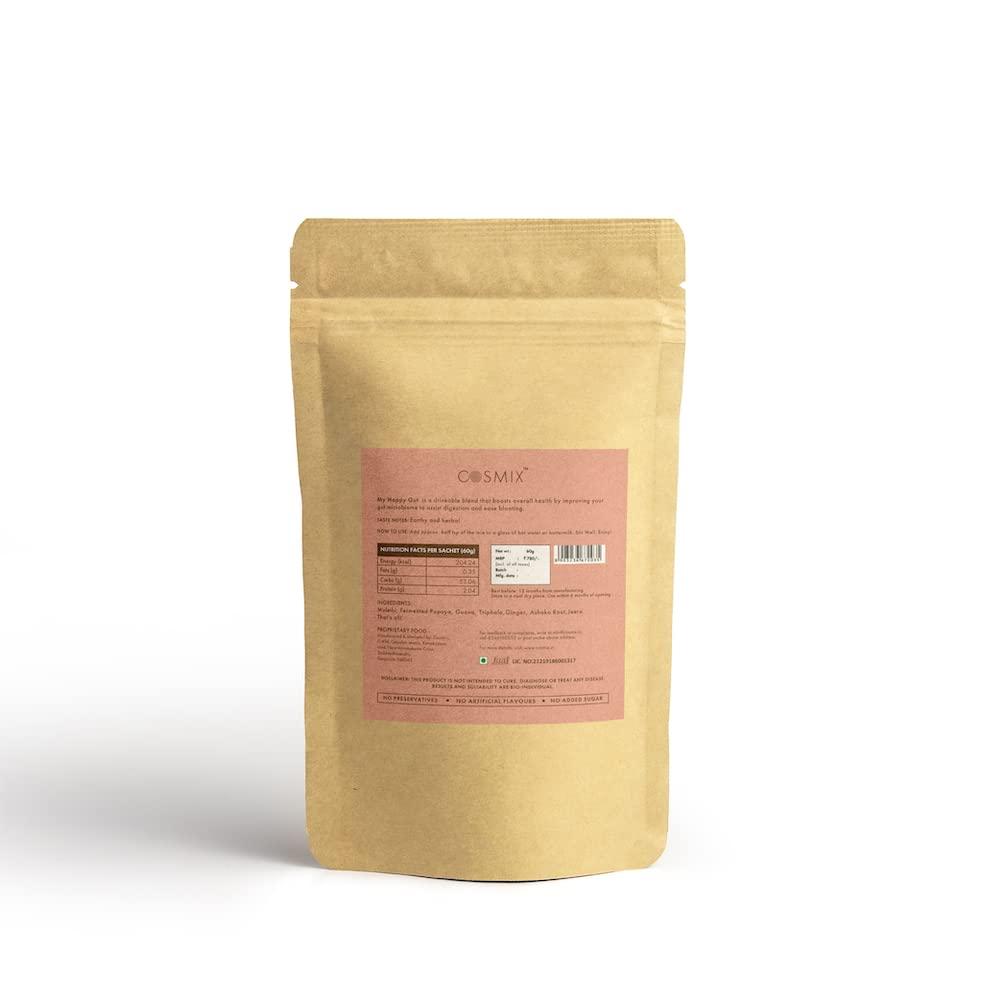 cosmix Cosmix My Happy Gut | PREBIOTICS & PROBIOTICS - Promotes healthy gut microbiome| Mulethi & Triphala Powder | Helps with Acidity, Digestion & Bloating| No Preservatives| 60g-40 servings (Pack of 1)