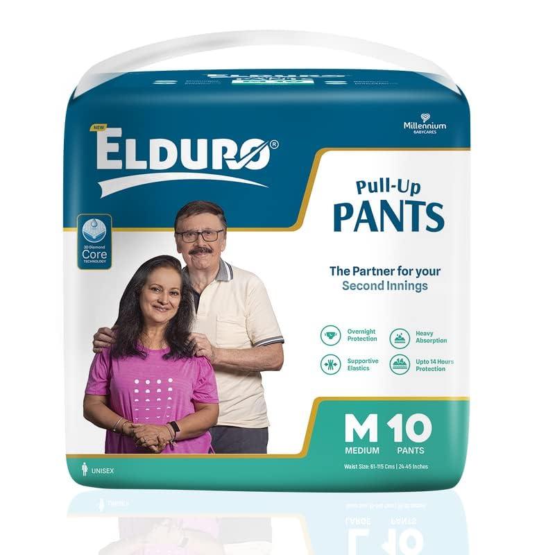 ELDURO ELDURO Adult Diaper Medium Size | 61-115 cm (24\" - 45\") | Pant Style, Adult Diapers, Adult Diaper Pants, Adult Diapers M Size, Unisex, Leakproof, 14hr Overnight Protection - Pack of 1 (10 counts)