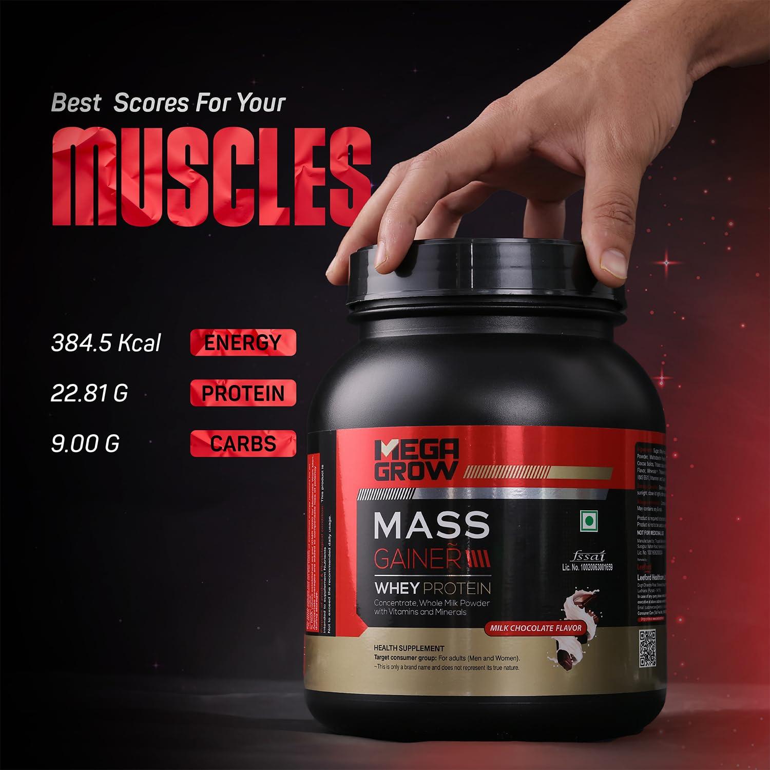 MEGAGROW MEGAGROW Mass Gainer 1Kg,Milk Chocolate Flavor-High Calorie Weight Gain Protein Powder,Bulking Supplement Powder,Mass & Weight Gainer Shakes For Men & Women Total 10 Servings