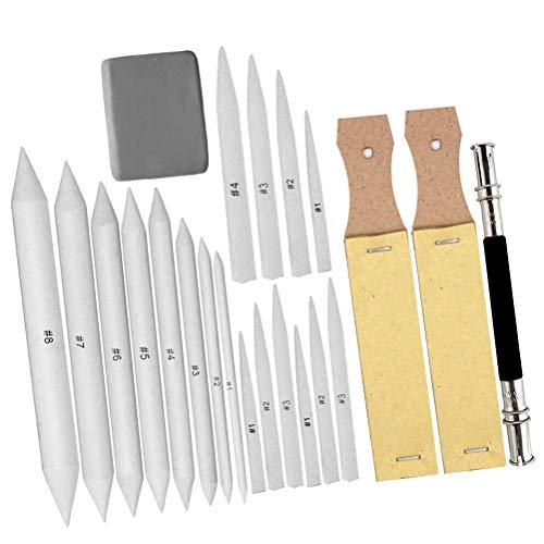 HEALLILY 23 Pcs Stumps and Tortillions Set Sandpaper Pencil Sharpener Pointer Pencil Extension Tool and Eraser for Student Sketch Drawing Supplies