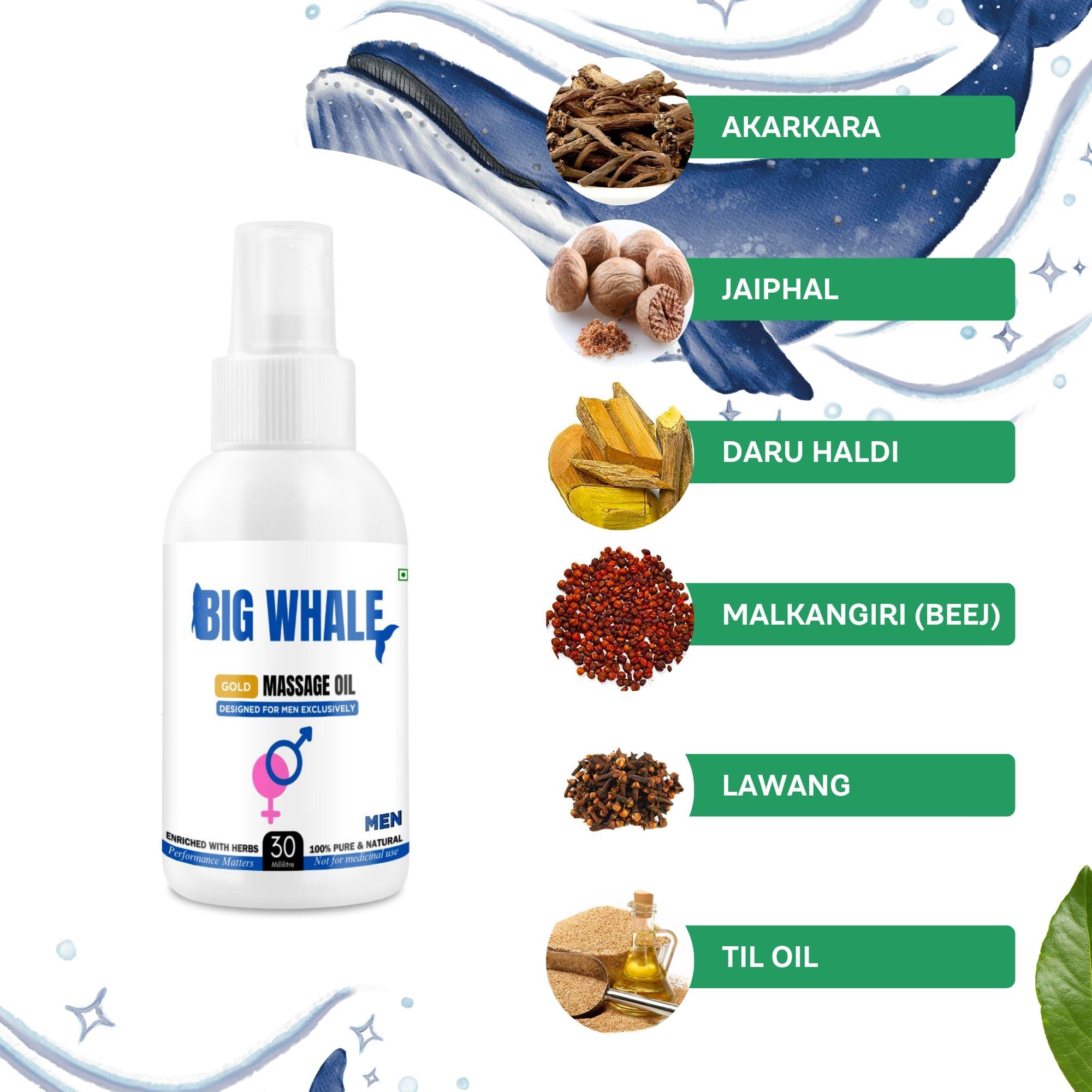 BIG WHALE Big Whale Lift Up Oil for Men - Ayurvedic Massage Oil for Strength, Vitality & Wellness - 100% Natural Ingredients, 30ml