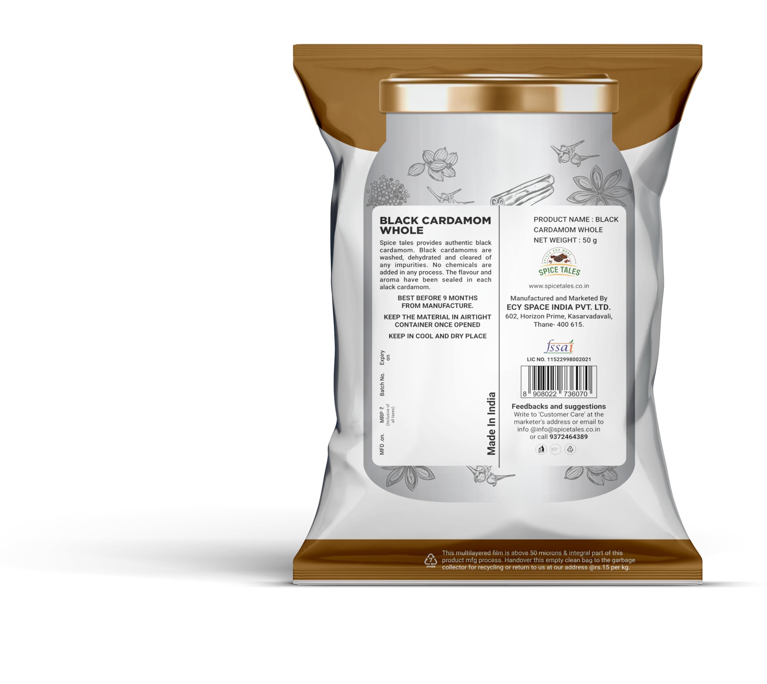 SPICE TALES Spice Tales Black Cardamom whole/Black Large Cardamom/Badi Elaichi/Lal Elaichi 50 g