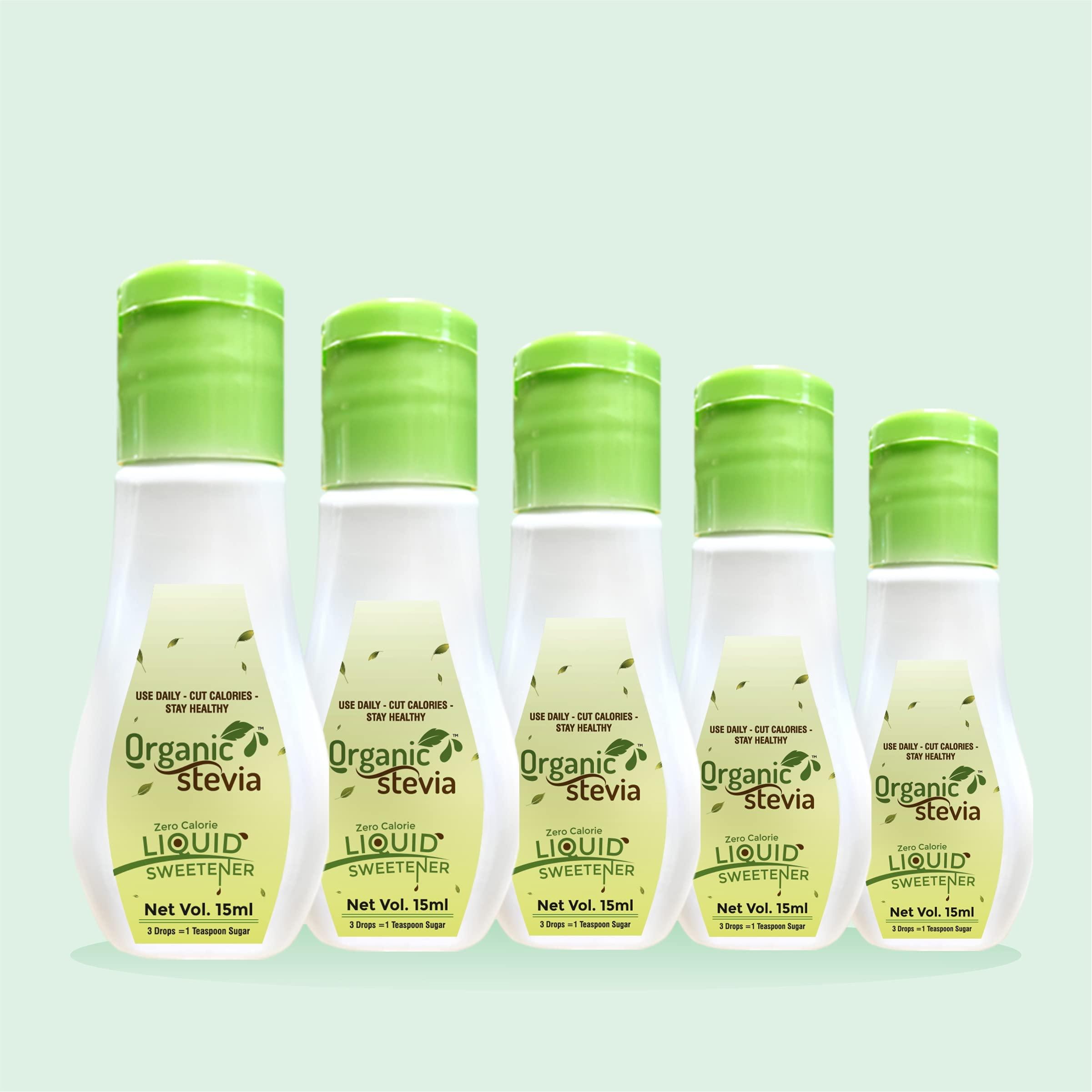 Organic Stevia Organic Stevia Liquid Drops | Stevia Liquid Sugar Free Natural Drops | Natural Sweetener | Best Sugar Free Natural Stevia Drops (15ml) PACK OF 5