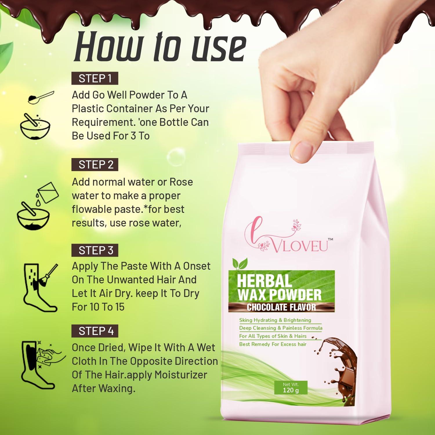 VLOVEU VLOVEU Chocolate Wax Powder Hair Removal Women | Chocolate Hair Removal Powder | Painless Chocolate Wax Women , All Skin Types Hands, Legs, Underarms, Bikini & Intimate Area - 120 Gm (Pack Of 1)