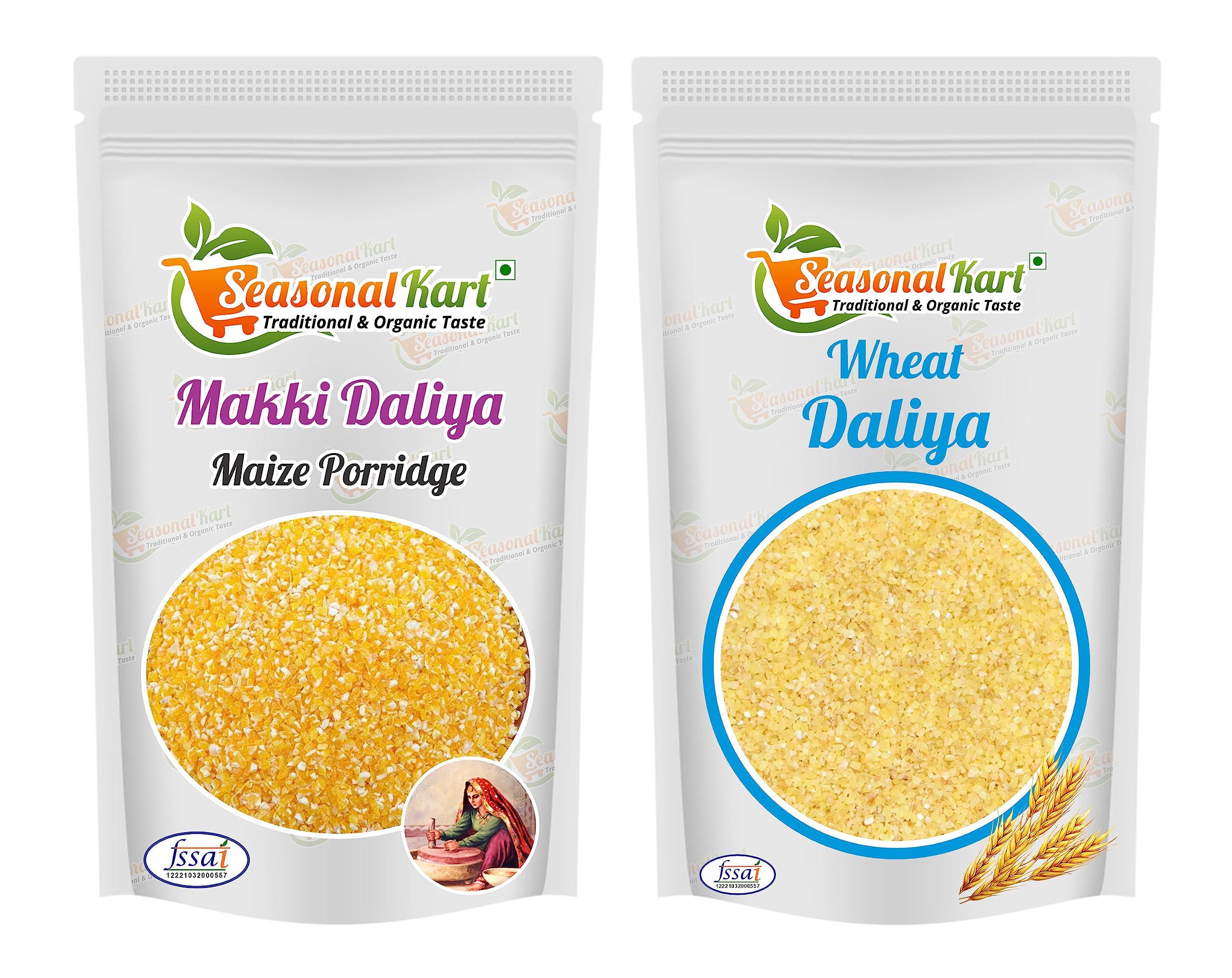 SEASONALKART SEASONALKART Combo Pack of Makki Daliya/Makai ka Daliya and Wheat Dalia 1Kg Each |Total Weight 2kg | Healthy and Tasty Breakfast| Cereal for Breakfast | Naturally Gluten-free|