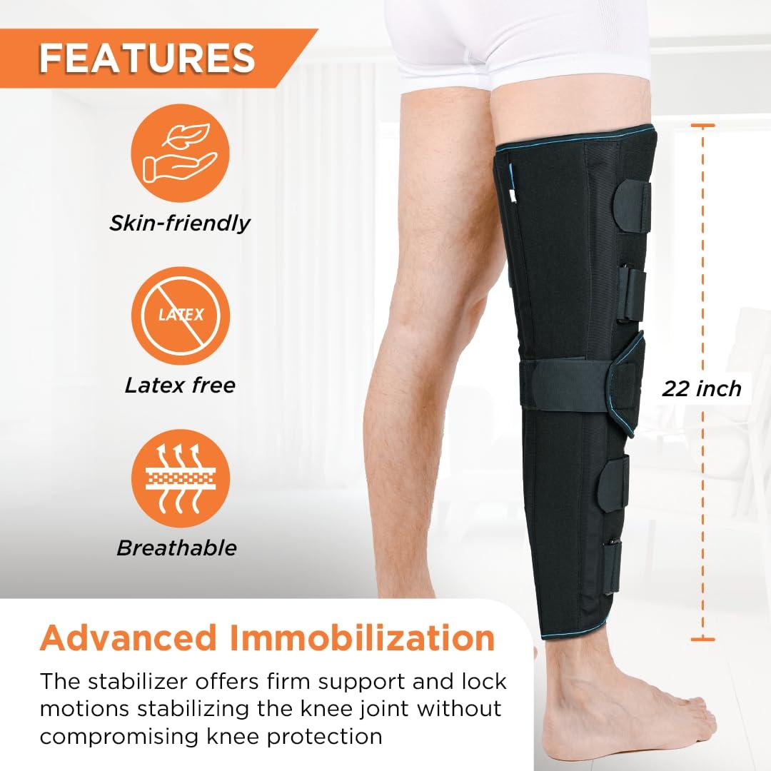 Vissco Vissco Knee Stabler - Long 22" Brace (Firm Support), Knee Support for Osteoarthritis of knee joint, Pain Relief, Knee Stabilizer, Joint Injury, Knee Immobilizer - Small (Black)