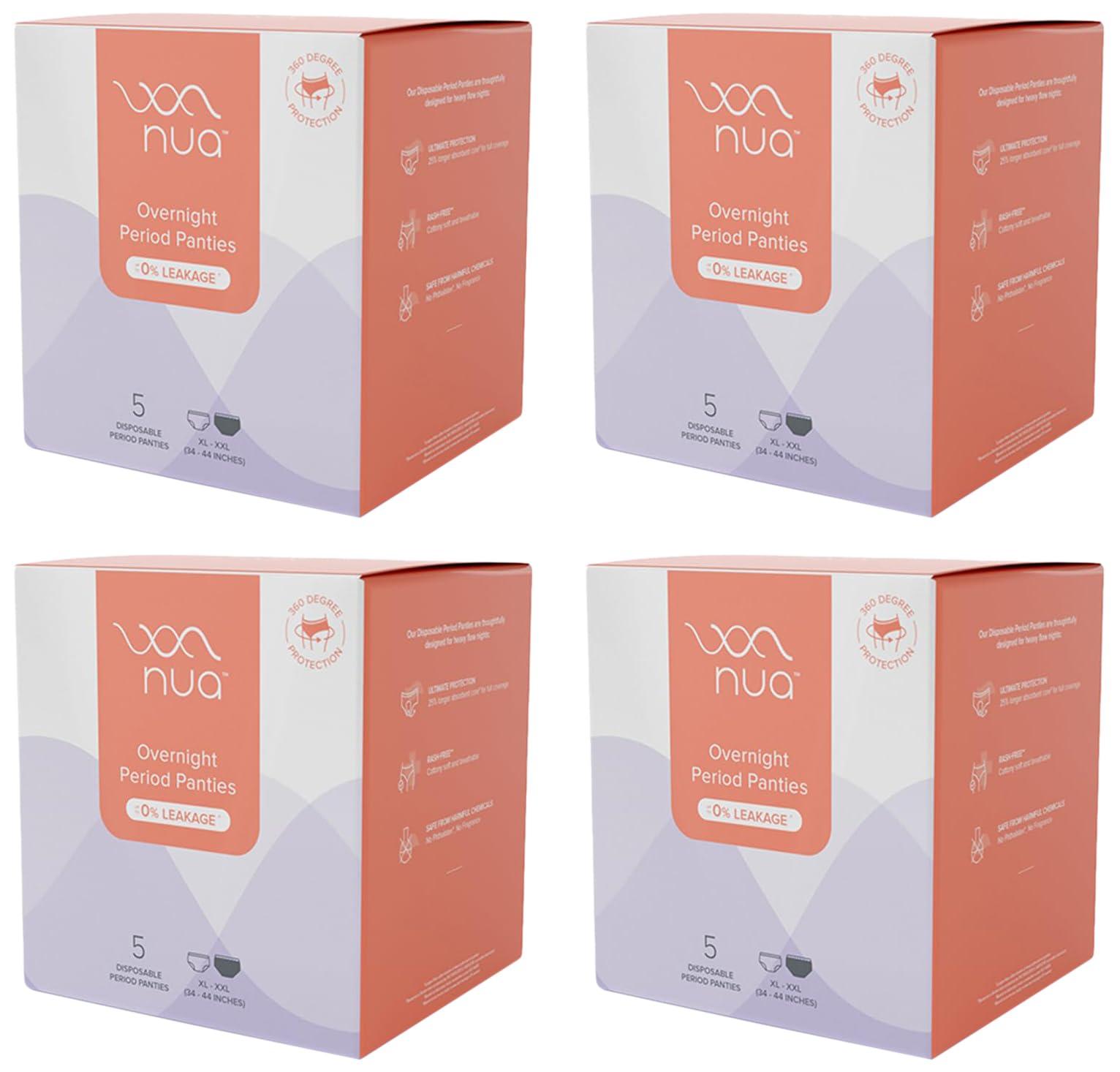 Nua Nua Overnight Period Panties for Women | 360 degree coverage | for Heavy Flow | Unscented | 5 Disposable Period Panties | Extra Large | Upto 0% Leakage (Pack of 4)