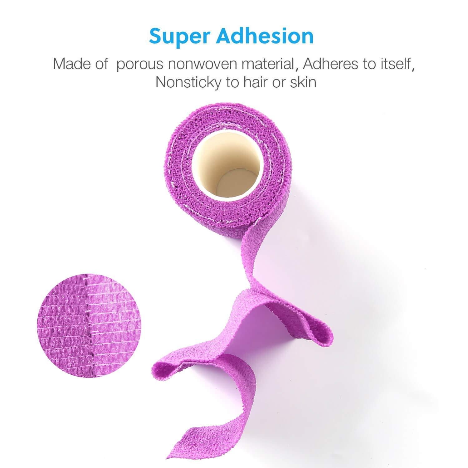 WePet WePet Vet Wrap, Vet Tape Bulk Self-Adherent Gauze Rolls Non-Woven Cohesive Bandage First Aid for Dogs Cats Horses Birds Animals Strong Sports Tape 4 Inch x 3 Rolls (2 Purple, 1 Green)