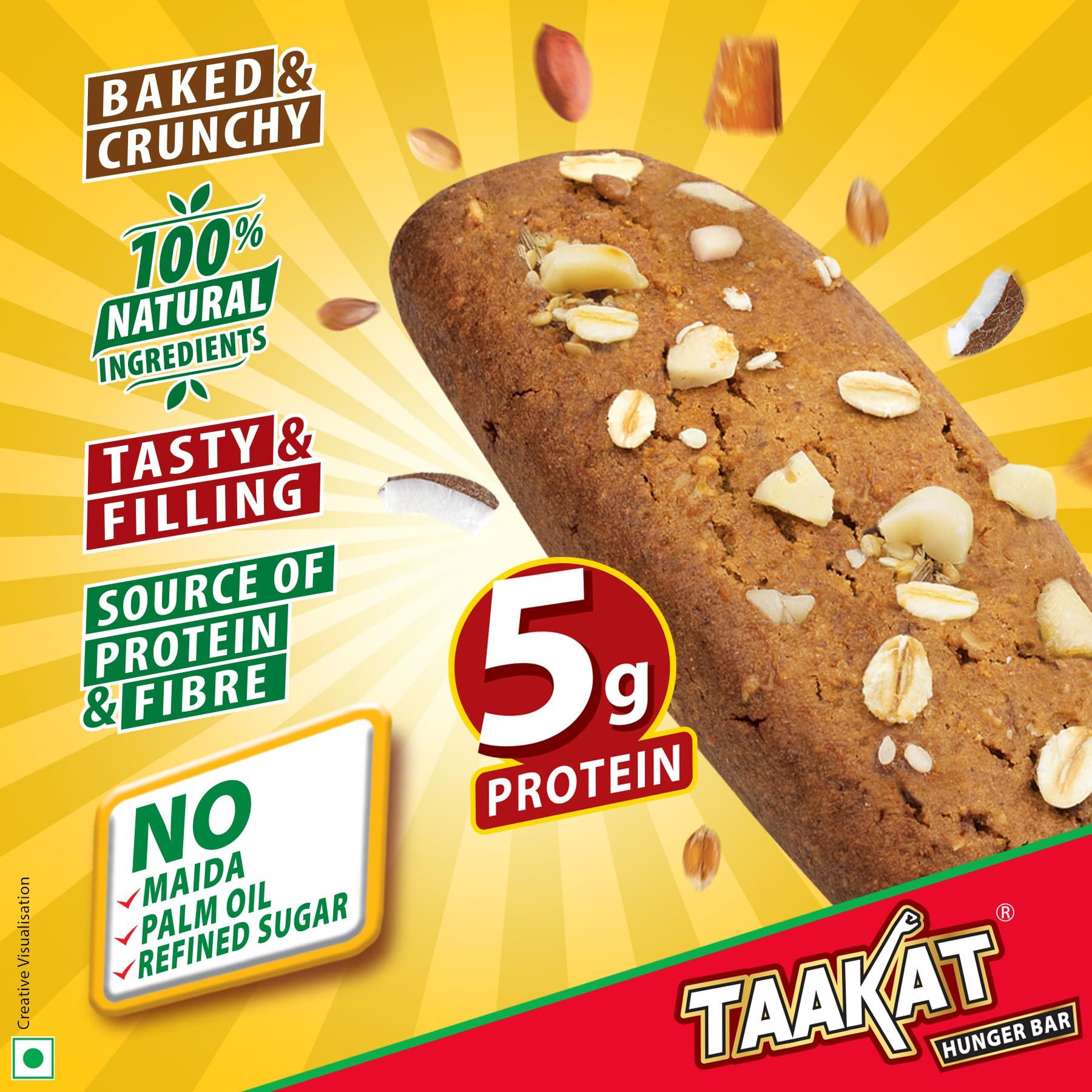 Taakat Hunger Bar Taakat Hunger Bar Crunchy Coconut - Pack of 20 bars | Multigrain | Nuts & Seeds | Pure Jaggery | 5g Protein | Source of Fiber | No Maida | No Palm Oil | No Refined Sugar | Baked & Crunchy | Tasty & Filling