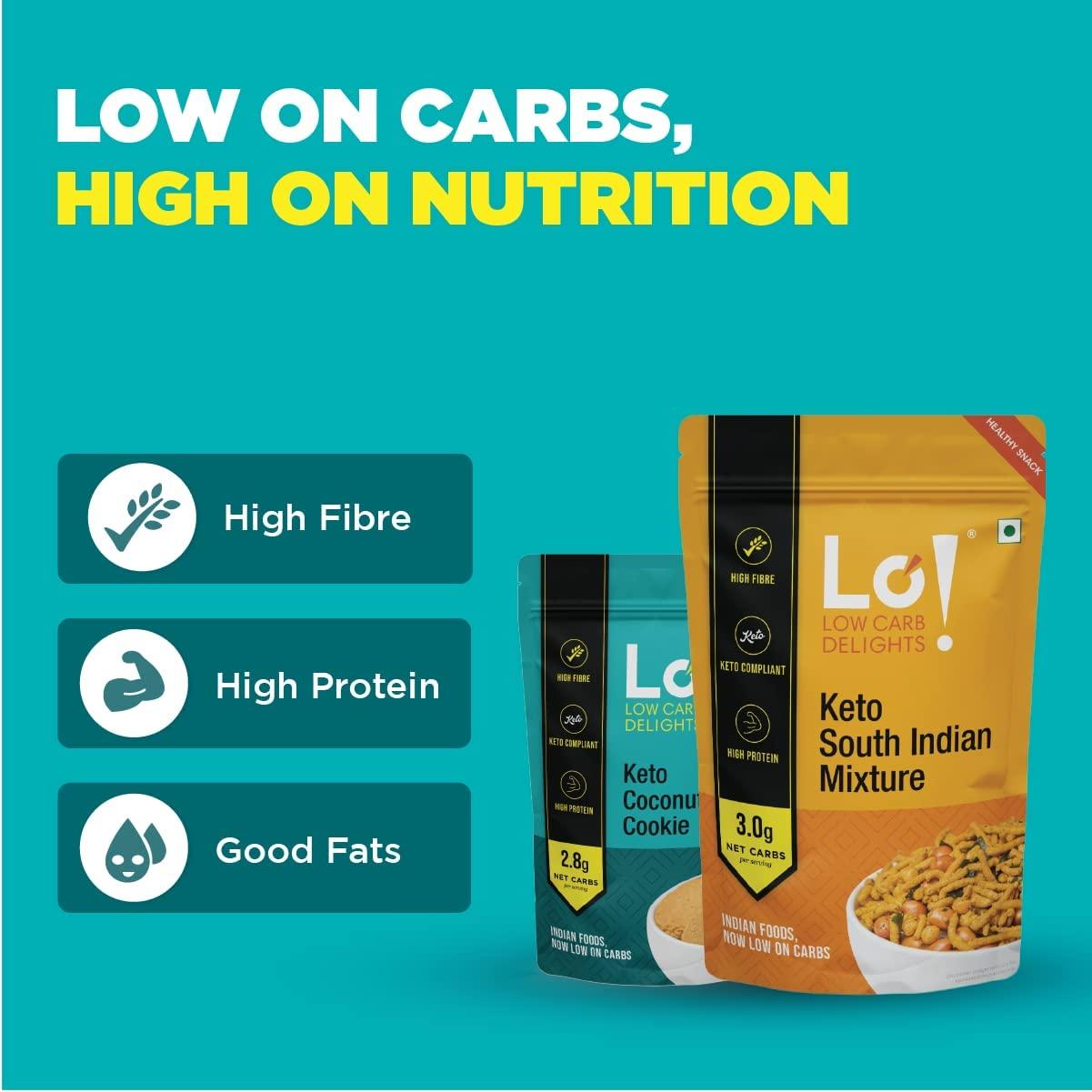 Lo! Low Carb Delights Lo! Foods - Keto Snacks Combo | Pack of 6 Delicious Keto Namkeen & Keto Cookies for Keto Diet | Superfood Low Carb Snack | Diet Snacks Food | Sugarfree Cookies - (100g x Pack of 6)