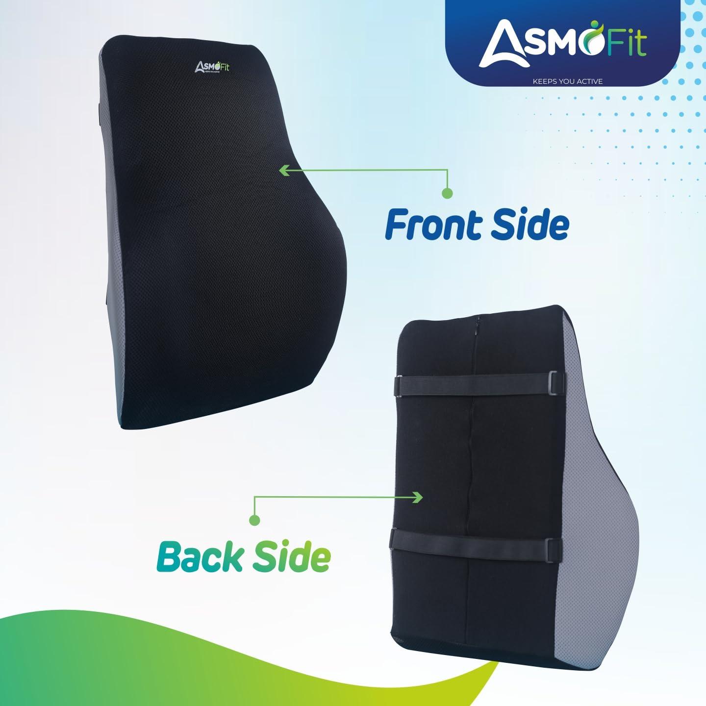 Asmofit Asmofit Lower Back Pain Orthopedic Backrest Pillow Posture Memory Foam Back Rest Lumbar Support Cushion Sciatica, Spine Pain Relief - Ideal for Home, Office, Chair, Car, Travel (Black Grey)