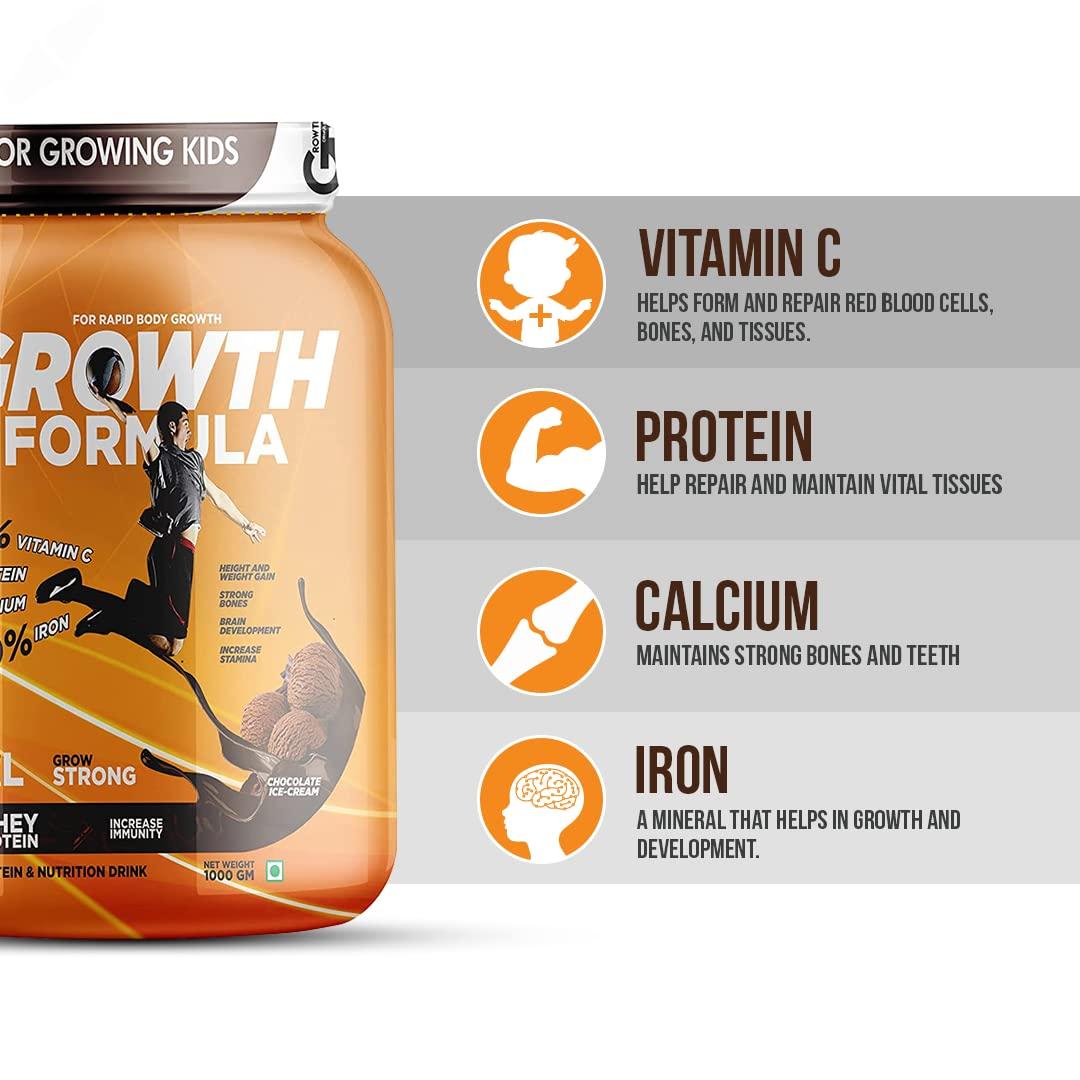 MIKIS GROWTH FORMULA Mikis Growth Formula for Growing Kids (8-14 Years) | Nutritional Drink for Healthy Growth and Development | Delicious Flavor for Active Kids - Chocolate Ice-Cream Flavor, 1000g With Shaker