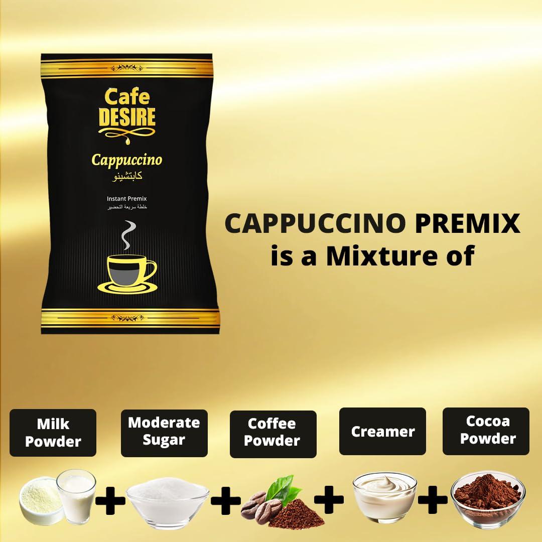 Cafe DESIRE I DRINK SUCCESS Cafe DESIRE I DRINK SUCCESS Cappuccino Premix (1Kg) | Makes 80 Cups | 3 in 1 | Milk not required | For Manual Use - Just add Hot Water | Suitable for all Vending Machines | Vanilla Flavoured