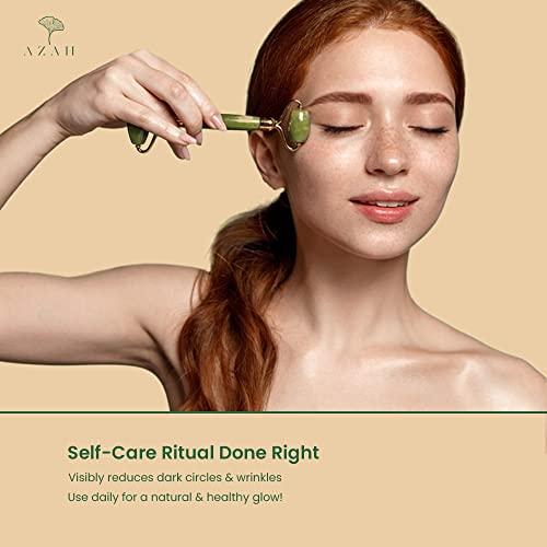 AZAH Gua Sha Stone and Jade Roller for Face Massage by AZAH 100% Natural CERTIFIED Face Massager & Face Roller for Women | Face Shaper Jade Roller and Gua Sha Set for Glowing Skin