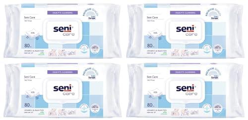 Seni Seni Care wet wipes for Adults | for sensitive skin |with vitamin E and allantoin| nourishes skin | vegan | balanced PH | delicate |dermatologically tested | ready to use bath wipes | white | Size XXL | Pack of 4 | Total 320 Pcs
