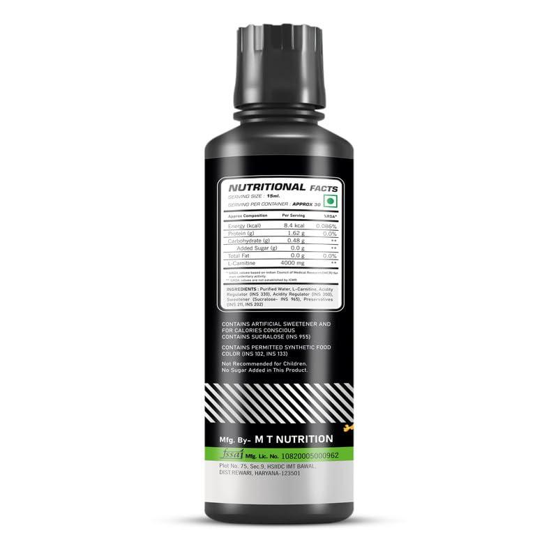 M T Nutrition M T Nutrition L-CARNITINE Powerful Intra Workout with 4000 mg per ser (Flavor-Green Mango, 450 ml, 30 Serving)
