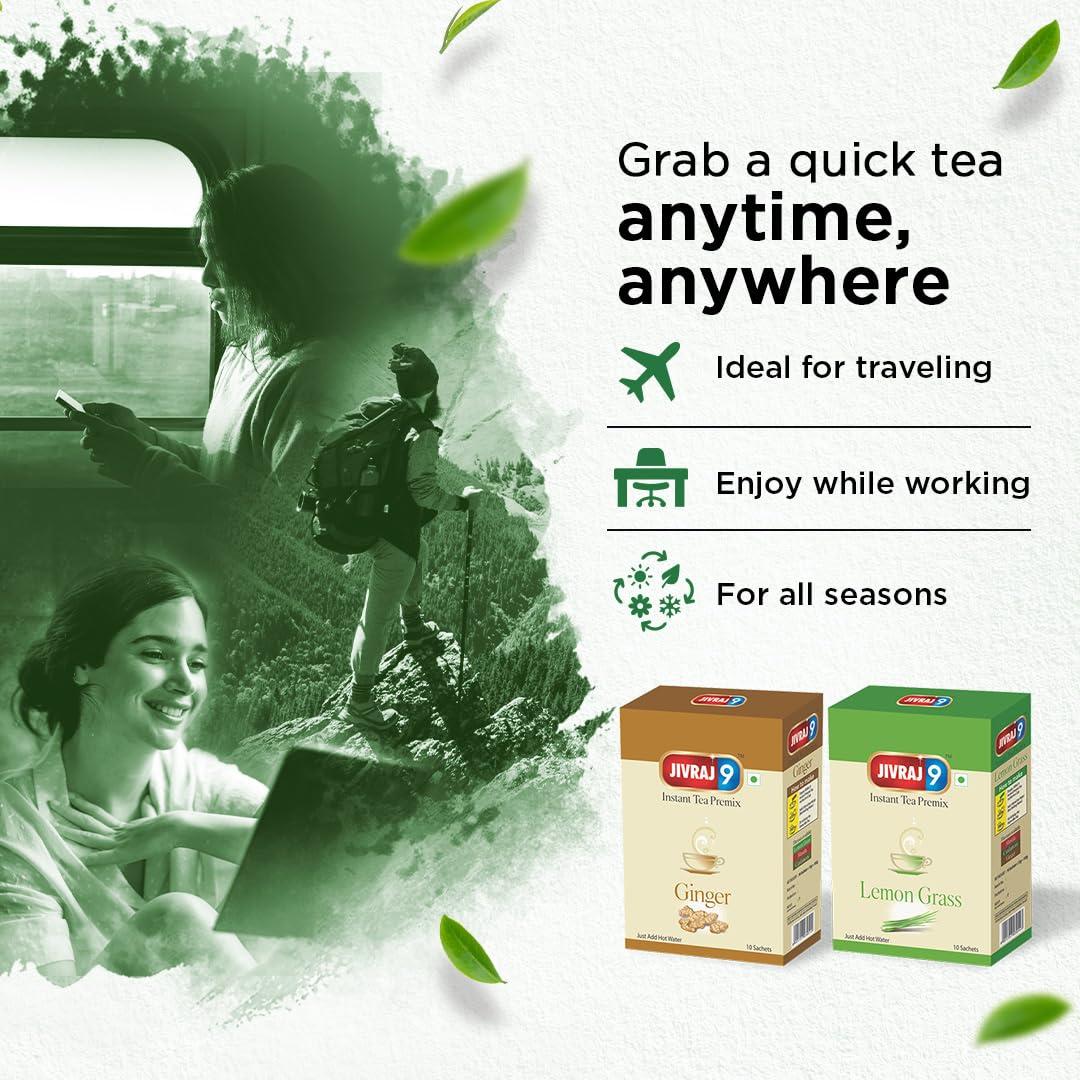 Jivraj 9 Jivraj 9 Combo Pack of Instant Tea Premix, Lemon Grass Instant Tea Premix (Pack of 2) & Ginger Instant Tea Premix (Pack of 2), 10 Sachets Each, Pack 4