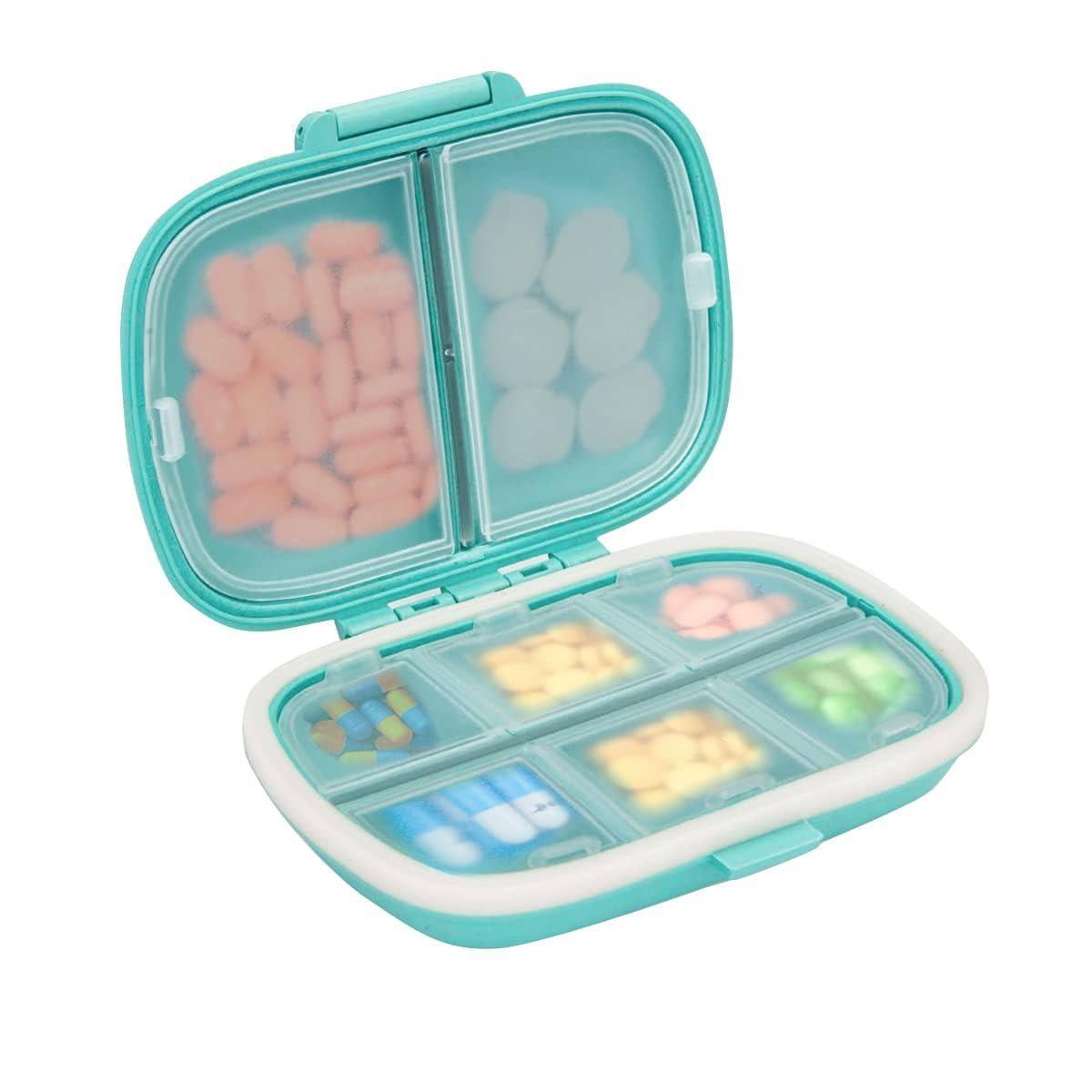 TERXA TERXA Travel Pill Organizer | 8 Compartment Pill Case | Small Medicine Storage Organizer | Portable Vitamin Holder Container | Supplements Supplies (Pack of 1,Multicolor)