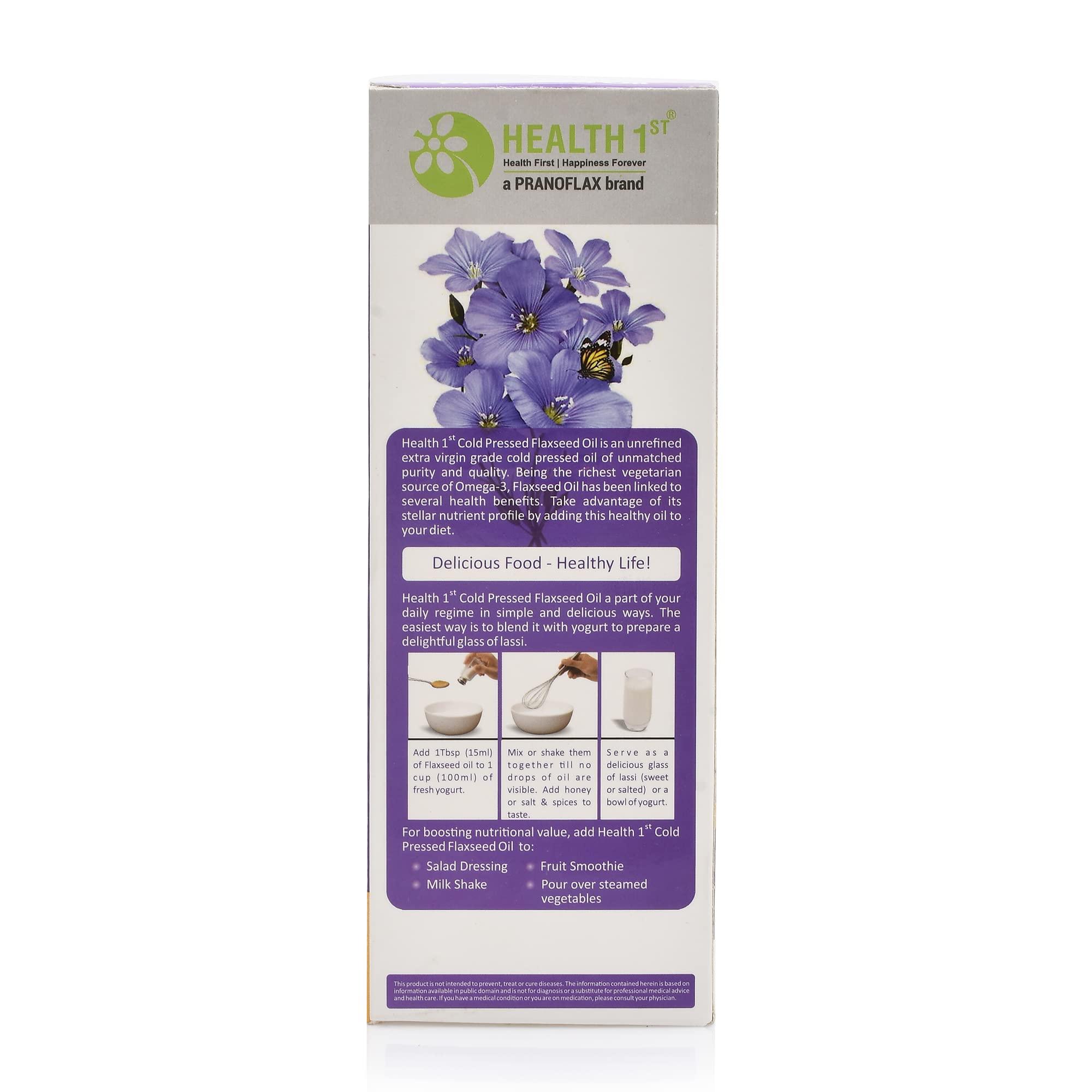 HEALTH 1st HEALTH 1st Cold Pressed Extra Virgin Flaxseed Oil (Alsi Oil), 500 ml, Good Source of Edible Omega 3,6,9