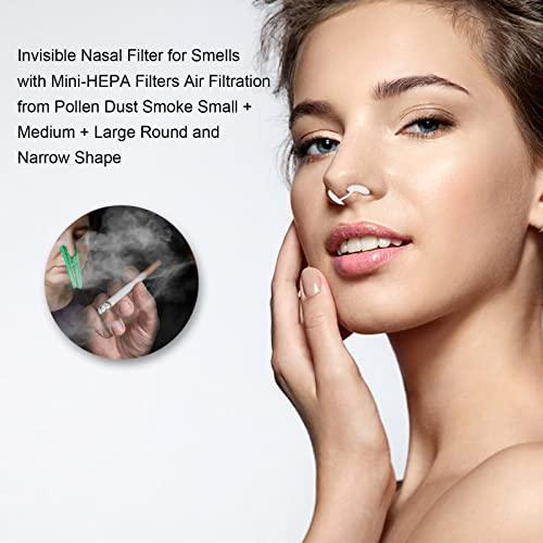 RYAP Invisible Nasal Filter Ultra-Breathable Nasal Nasal Nose Plugs for Smells with Mini-HEPA Air Filtration from Pollen Dust Small + Medium + Large Narrow Shape