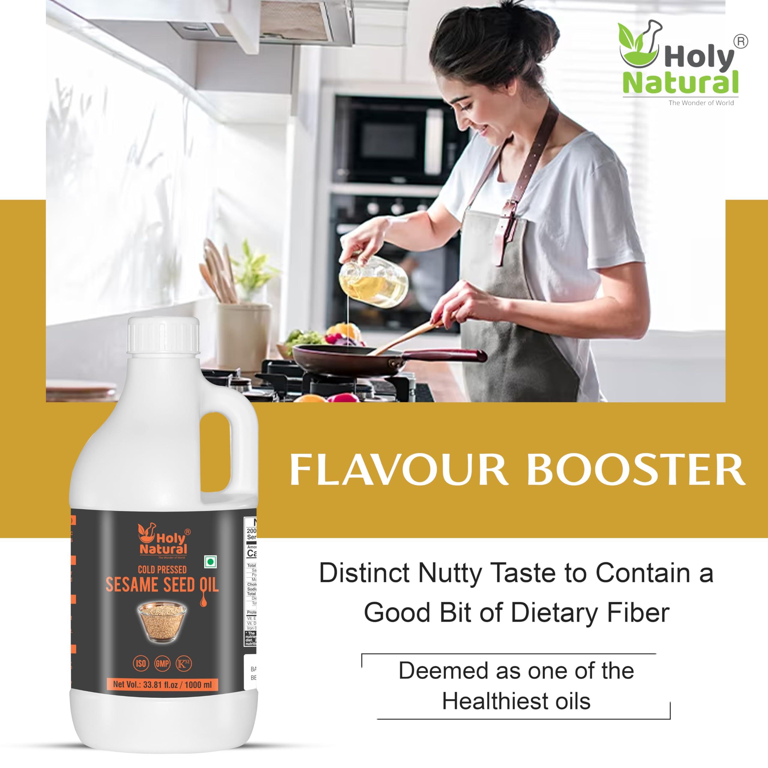 Holy Natural - The Wonder of World Holy Natural Cold Pressed Organic Sesame/Til/Gingelly Seed Oil (1000ml), Extra Virgin, No GMO, Edible oil.