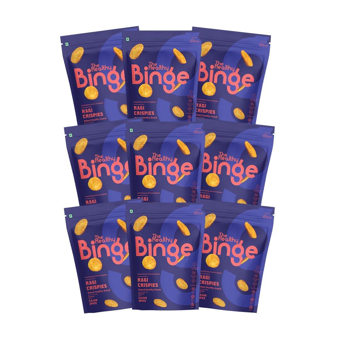 The Healthy Binge The Healthy Binge Ragi Chips | Cajun Spice| Millet Healthy Snacks | No Palm Oil | Protein Rich| Baked, Not Fried | Snack For Weight Loss | As seen on Shark Tank | 40 g Per Pack | Pack of 9