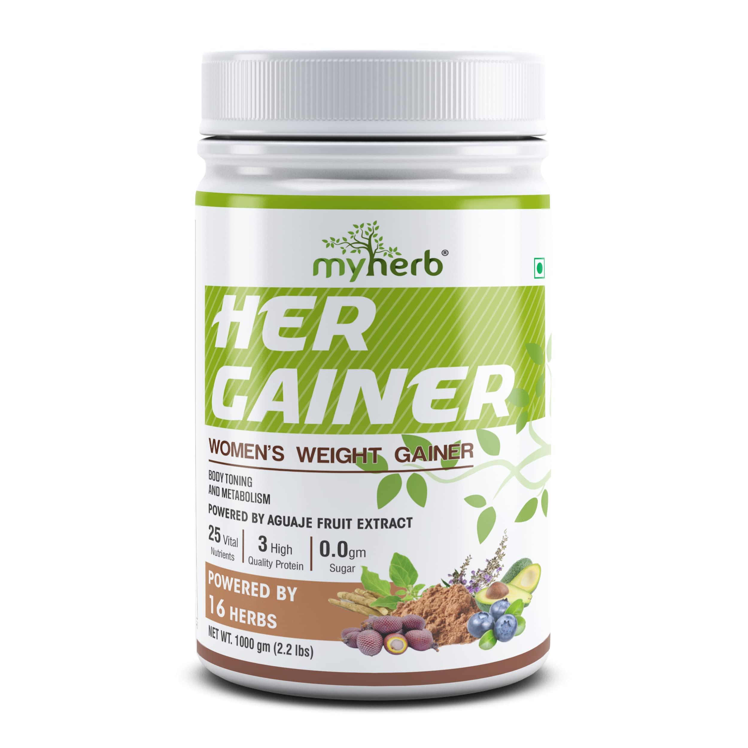 Myherb MYHERB Womens Weight Gainer,Her Gainer With 16 Herbs & Aguaje Fruit,3 High Qaulity Protien,For Weight & Mass Gainer And Muscle Growth For Women (1 kg (Pack of 1), Chocolate)